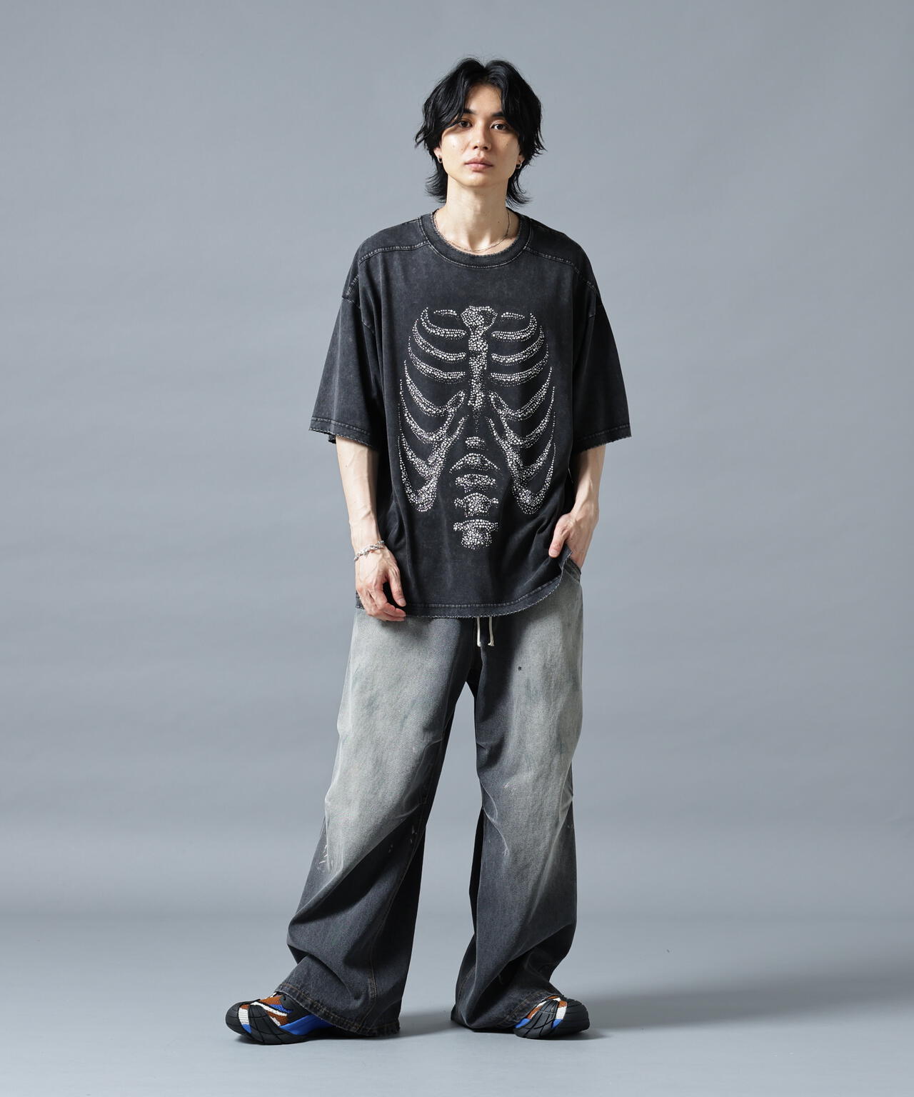 DankeSchon/ダンケシェーン/BRUST RHINESTONE BONE TEE