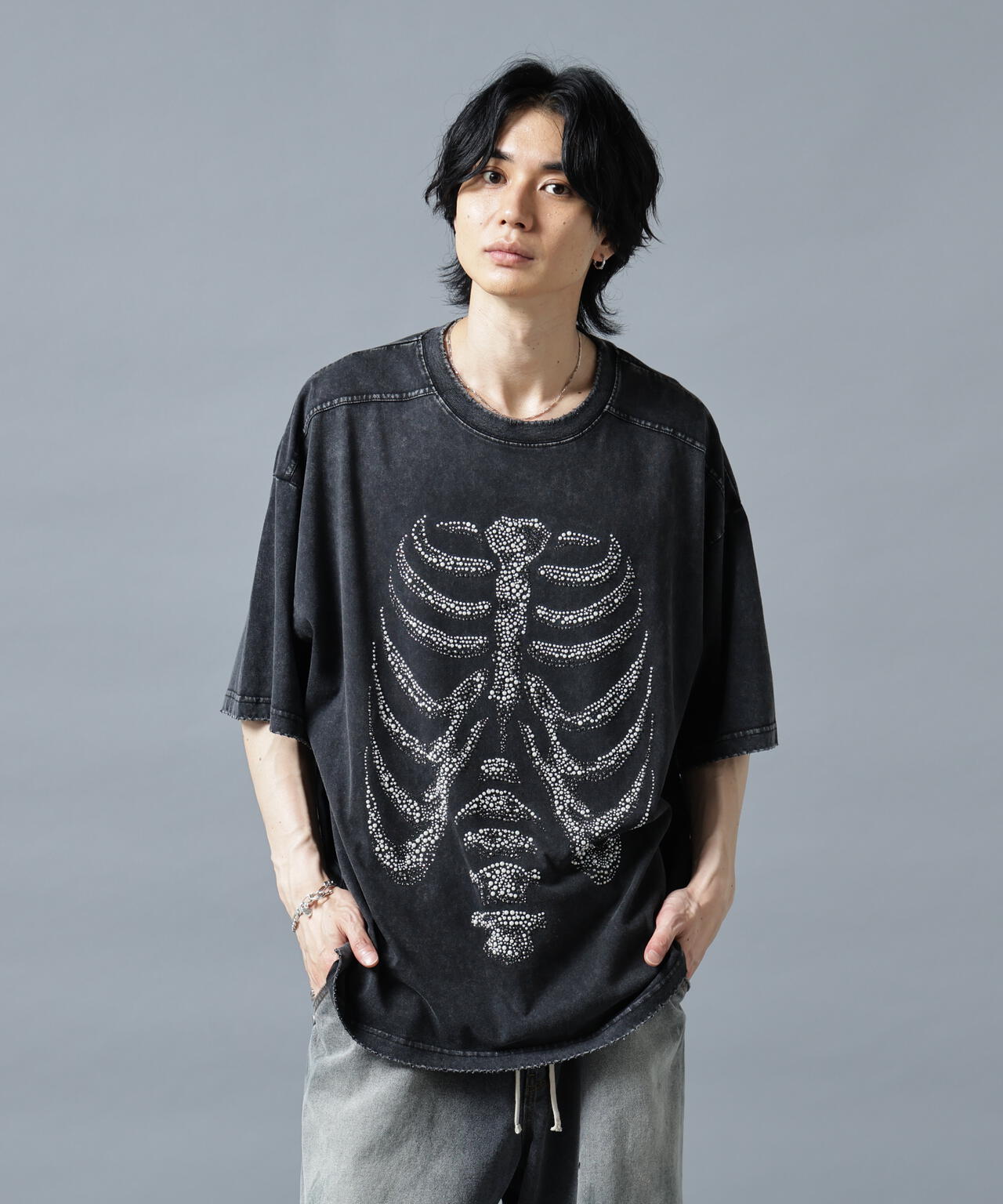 DankeSchon/ダンケシェーン/BRUST RHINESTONE BONE TEE