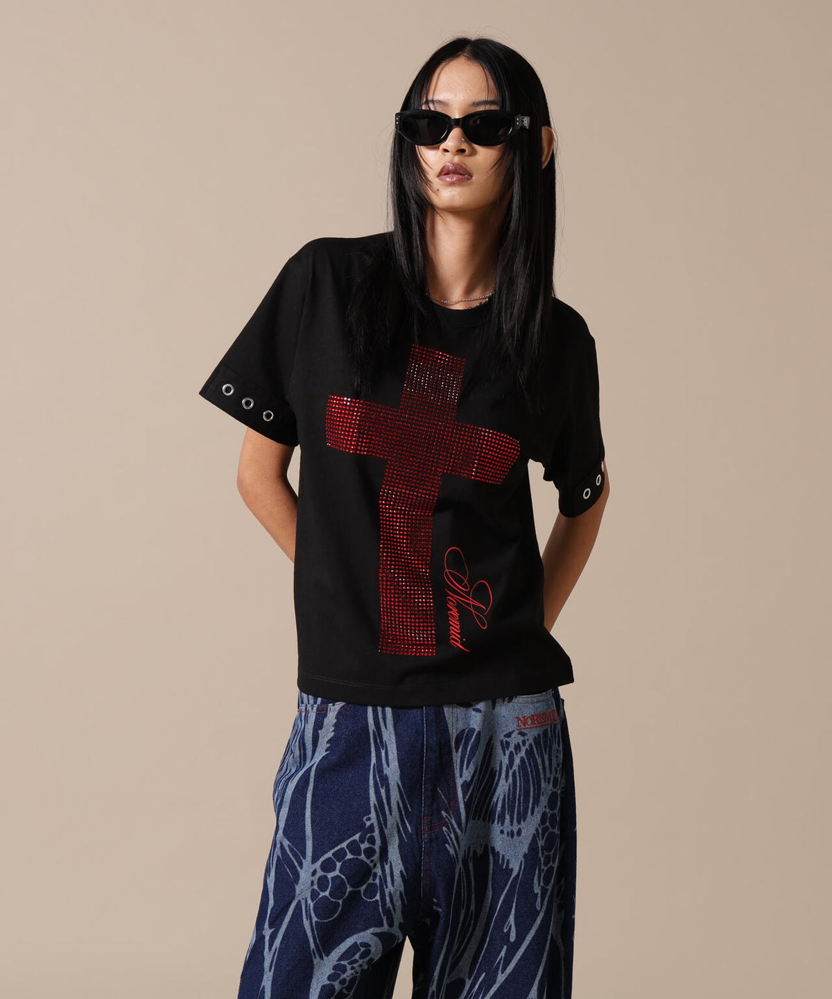 NoRemid/ノーリミッド/【LHP EXCLUSIVE】Cross Rhinestone S/S Tee