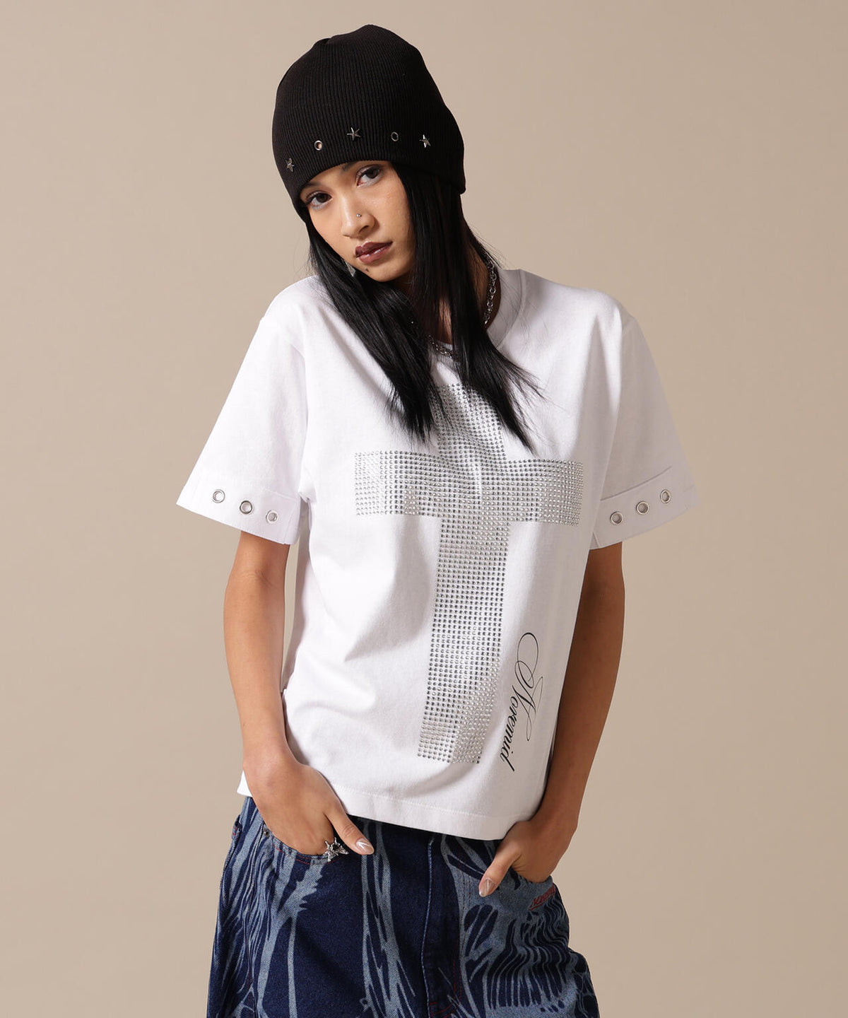 NoRemid/ノーリミッド/【LHP EXCLUSIVE】Cross Rhinestone S/S Tee