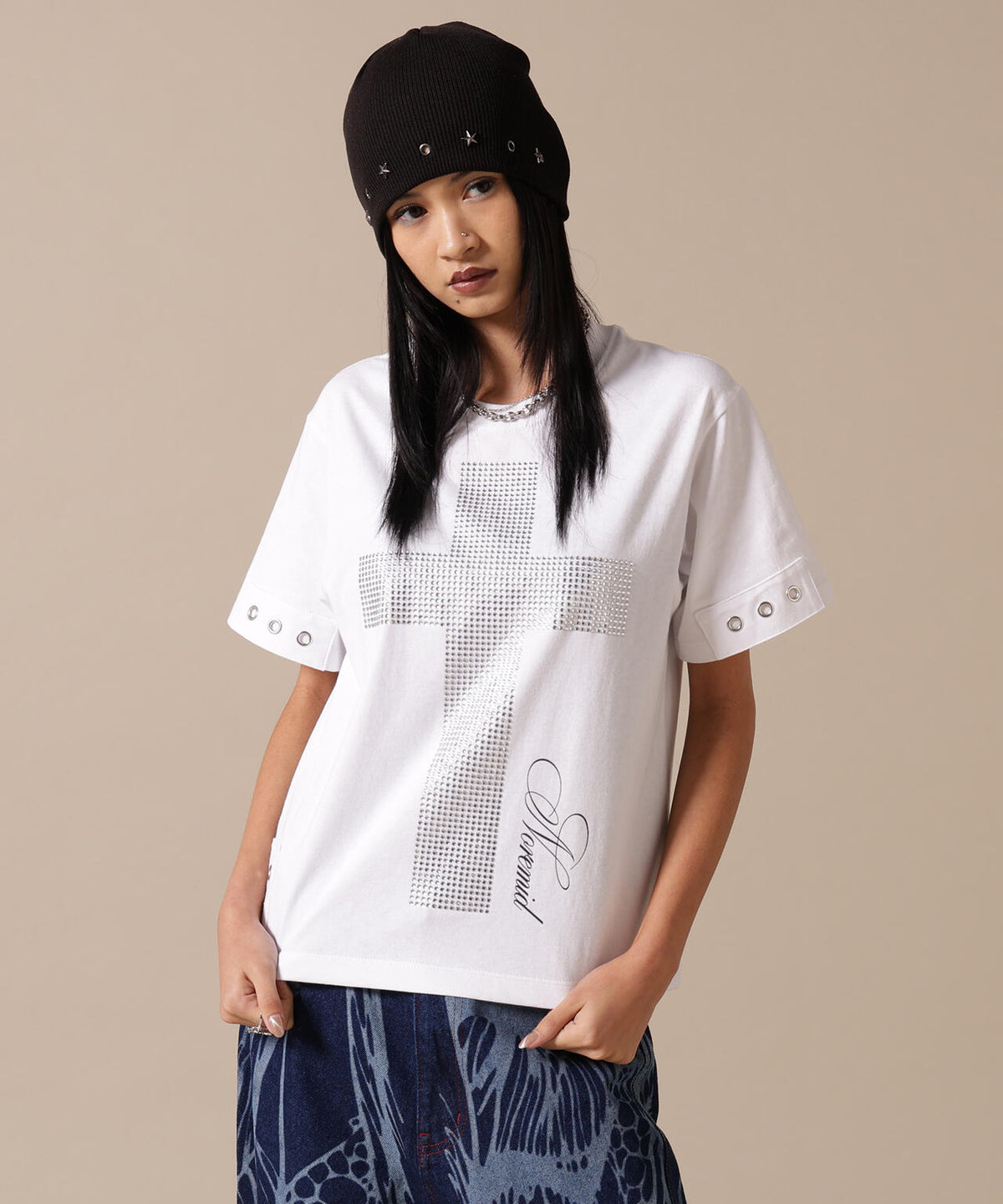 NoRemid/ノーリミッド/【LHP EXCLUSIVE】Cross Rhinestone S/S Tee