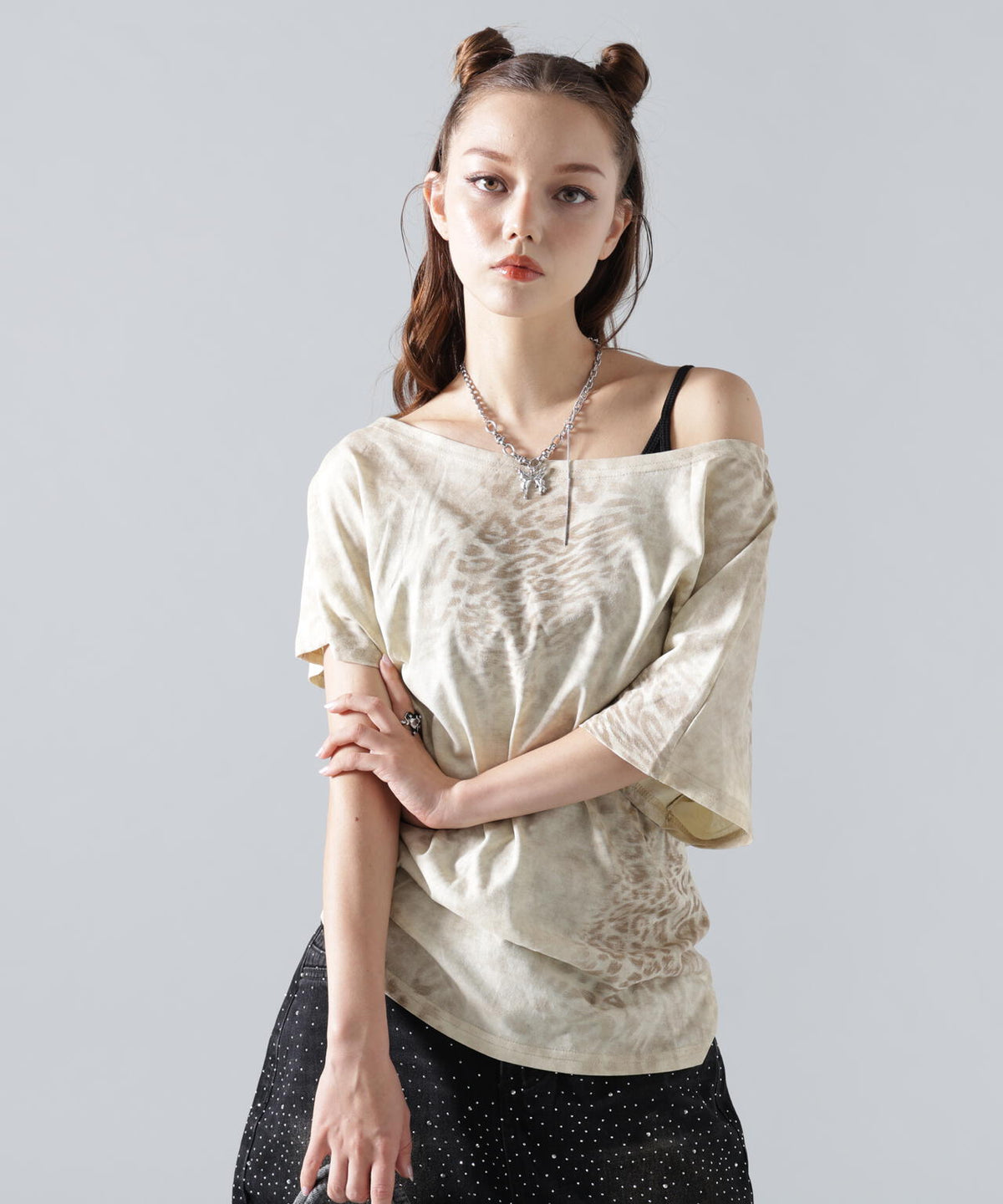 MMAVYTH/メヴィス/LEOPARD OFF-SHOULDER TOPS