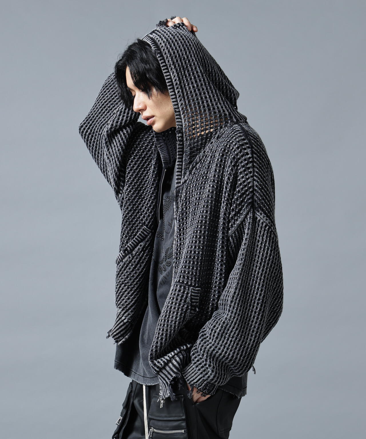 DankeSchon/ダンケシェーン/PIGMENT DAMAGE MESH HOODIE