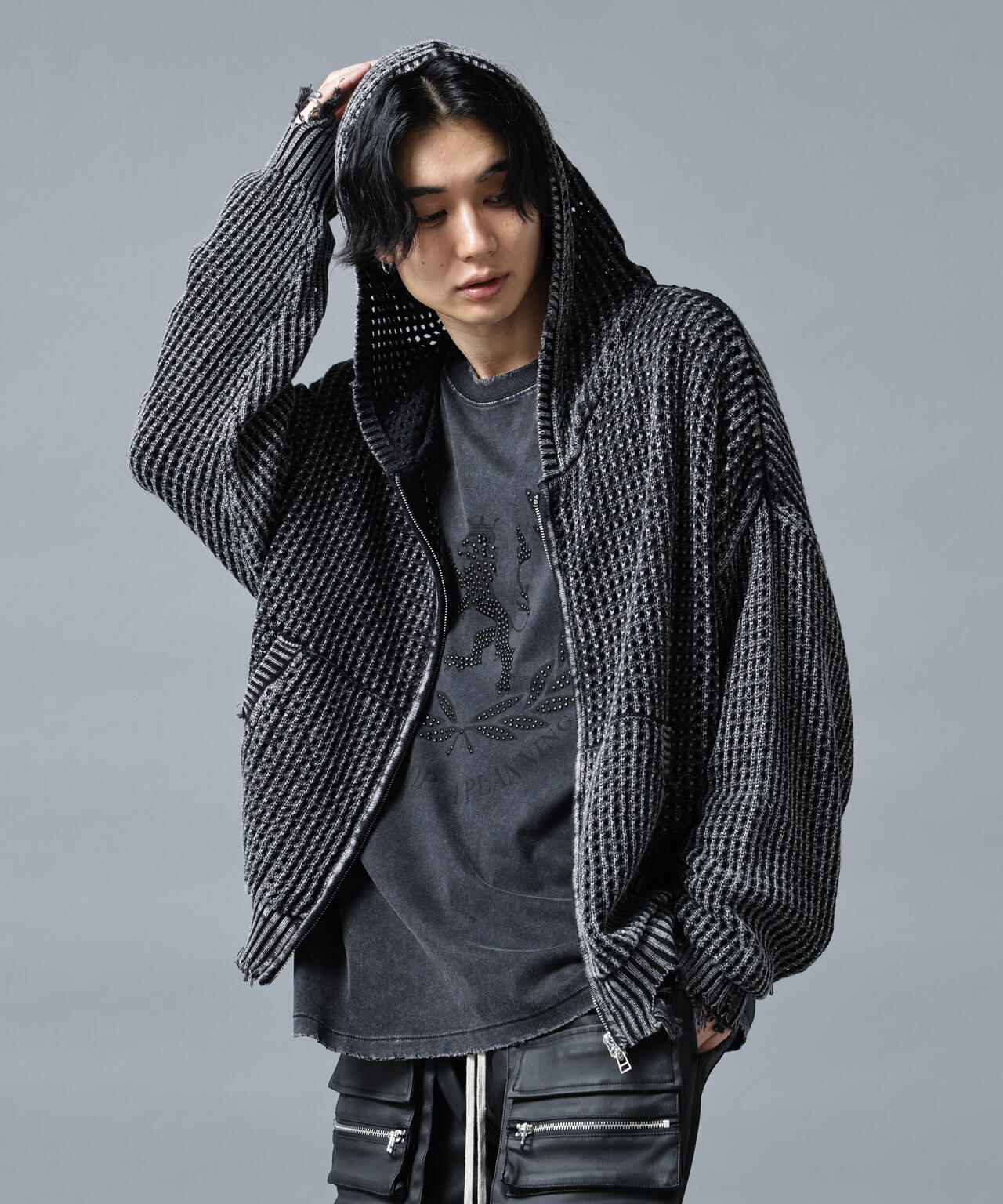 DankeSchon/ダンケシェーン/PIGMENT DAMAGE MESH HOODIE