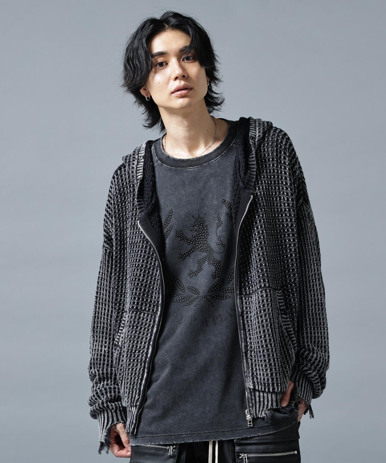 DankeSchon/ダンケシェーン/PIGMENT DAMAGE MESH HOODIE