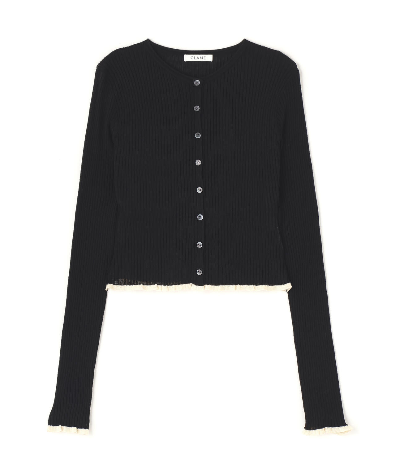 CLANE/クラネ/CONTRAST TRIM SHEER KNIT CARDIGAN