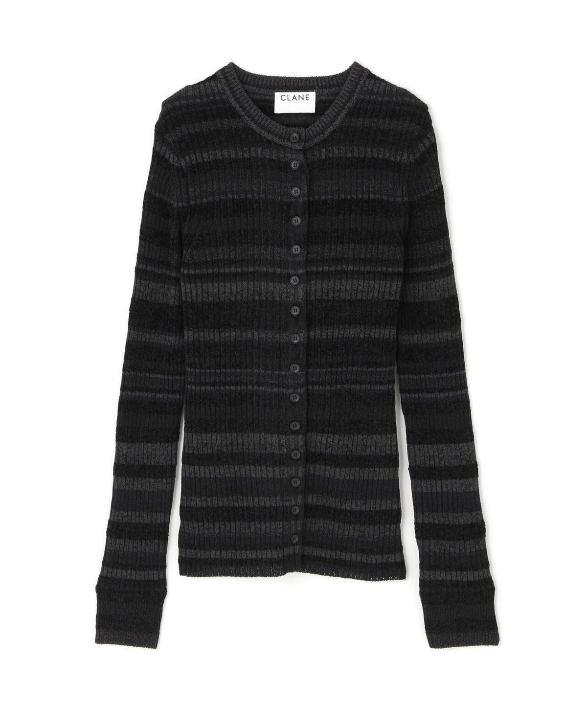 CLANE/クラネ/MULTI BORDER BUTTON DETAIL KNIT CARDIGAN