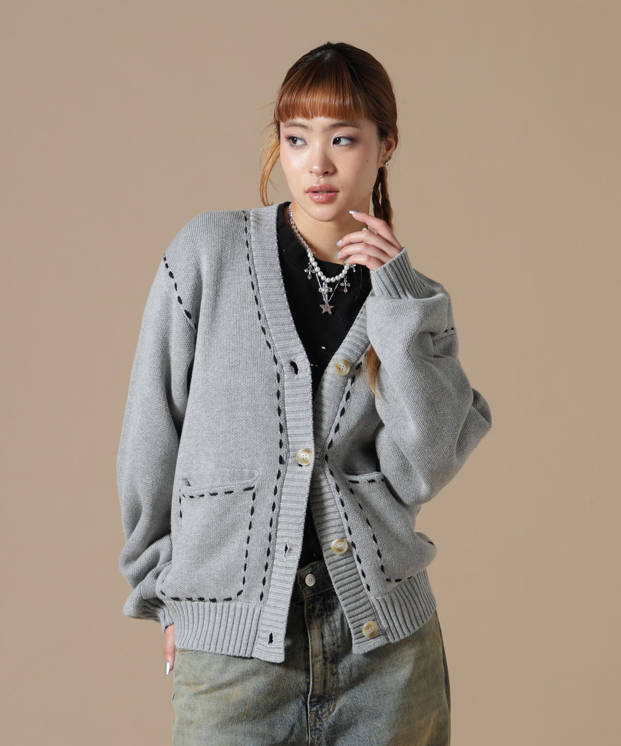 DankeSchon/ダンケシェーン/WOMEN STITCH KNIT CARDIGAN