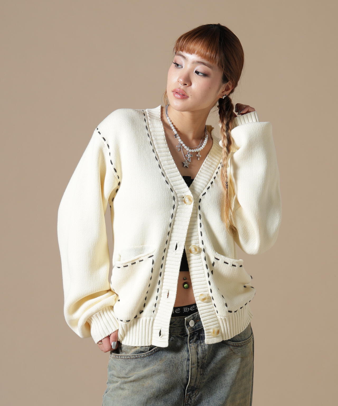 DankeSchon/ダンケシェーン/WOMEN STITCH KNIT CARDIGAN