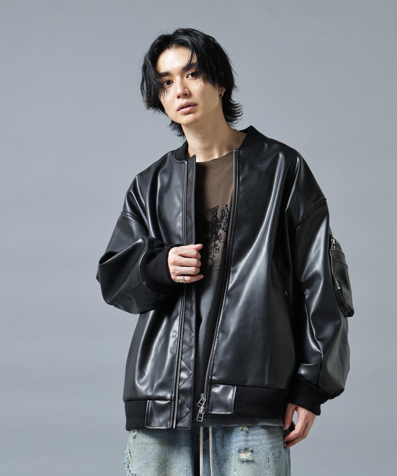 DankeSchon/ダンケシェーン/FAUXLEATHER OVERSIZED MA-1