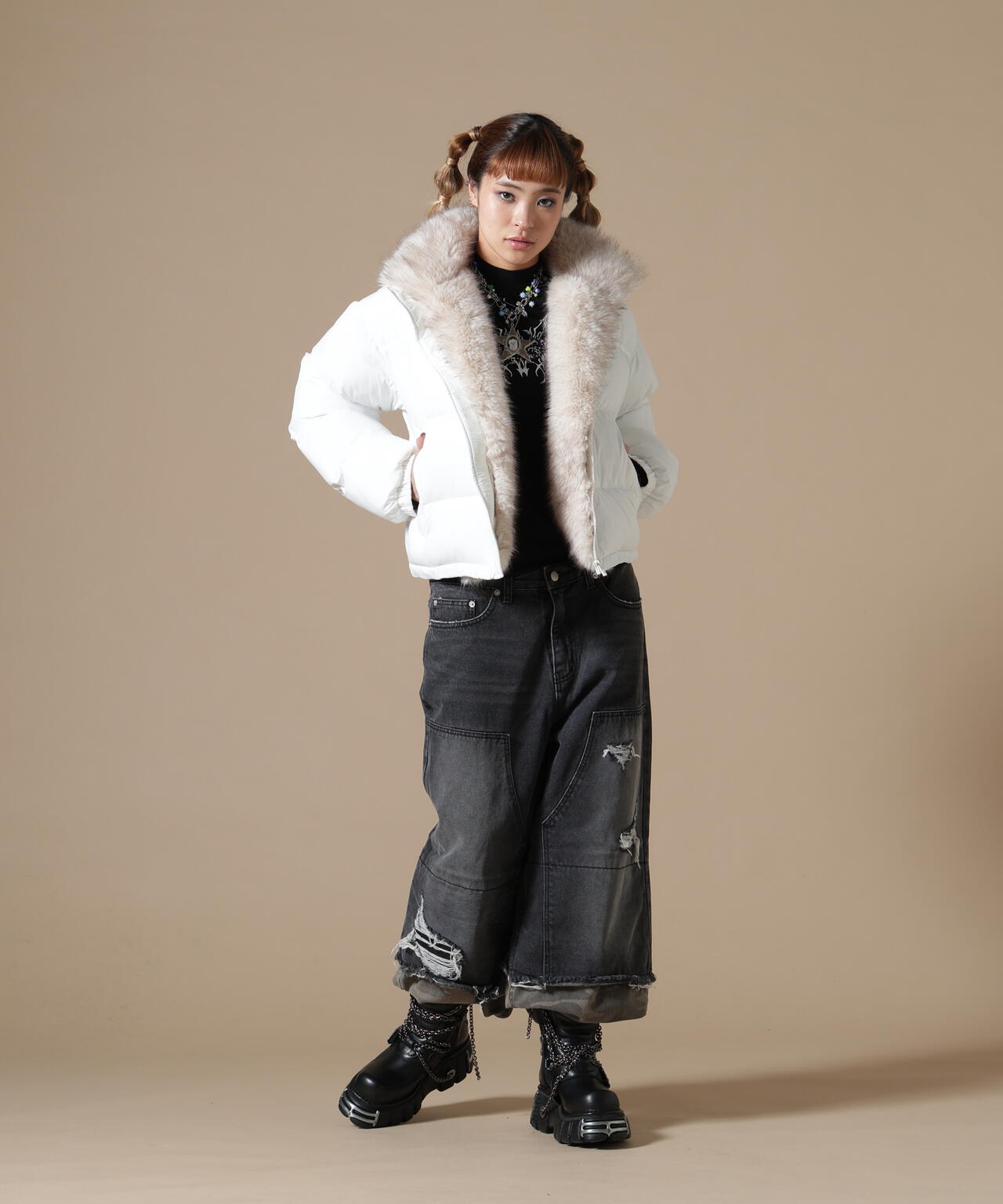 DankeSchon/ダンケシェーン/WOMEN NYLON FUR STAND BLOUSON