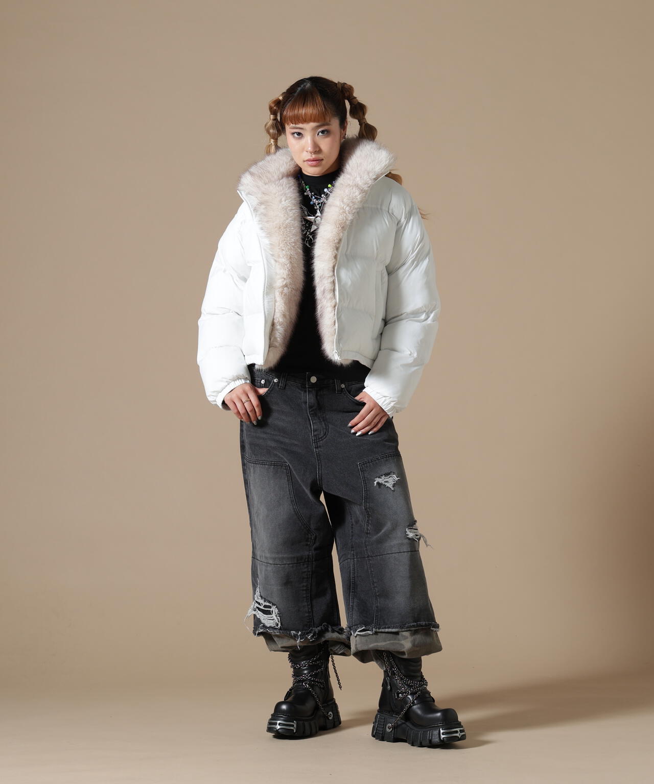 DankeSchon/ダンケシェーン/WOMEN NYLON FUR STAND BLOUSON