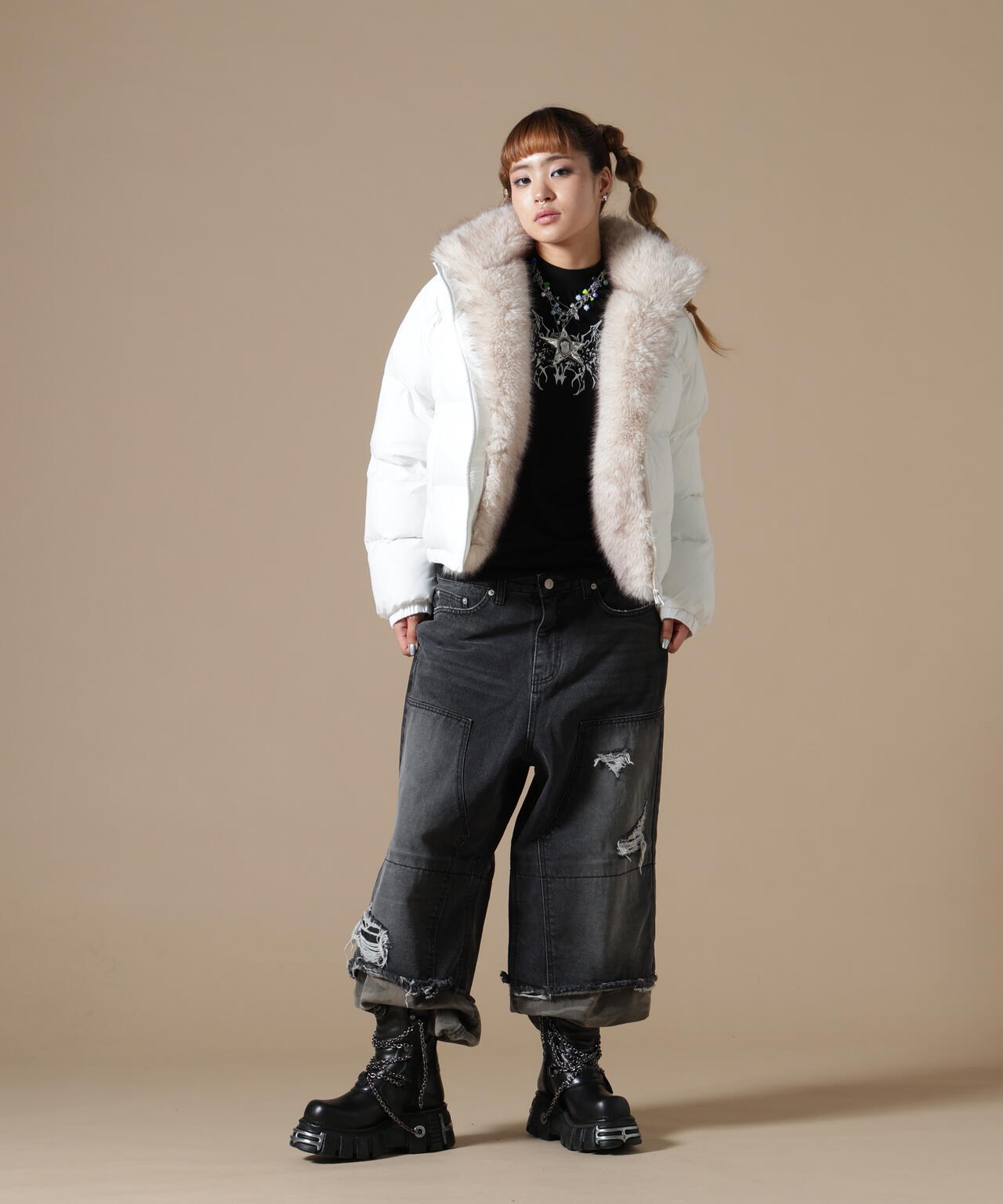DankeSchon/ダンケシェーン/WOMEN NYLON FUR STAND BLOUSON