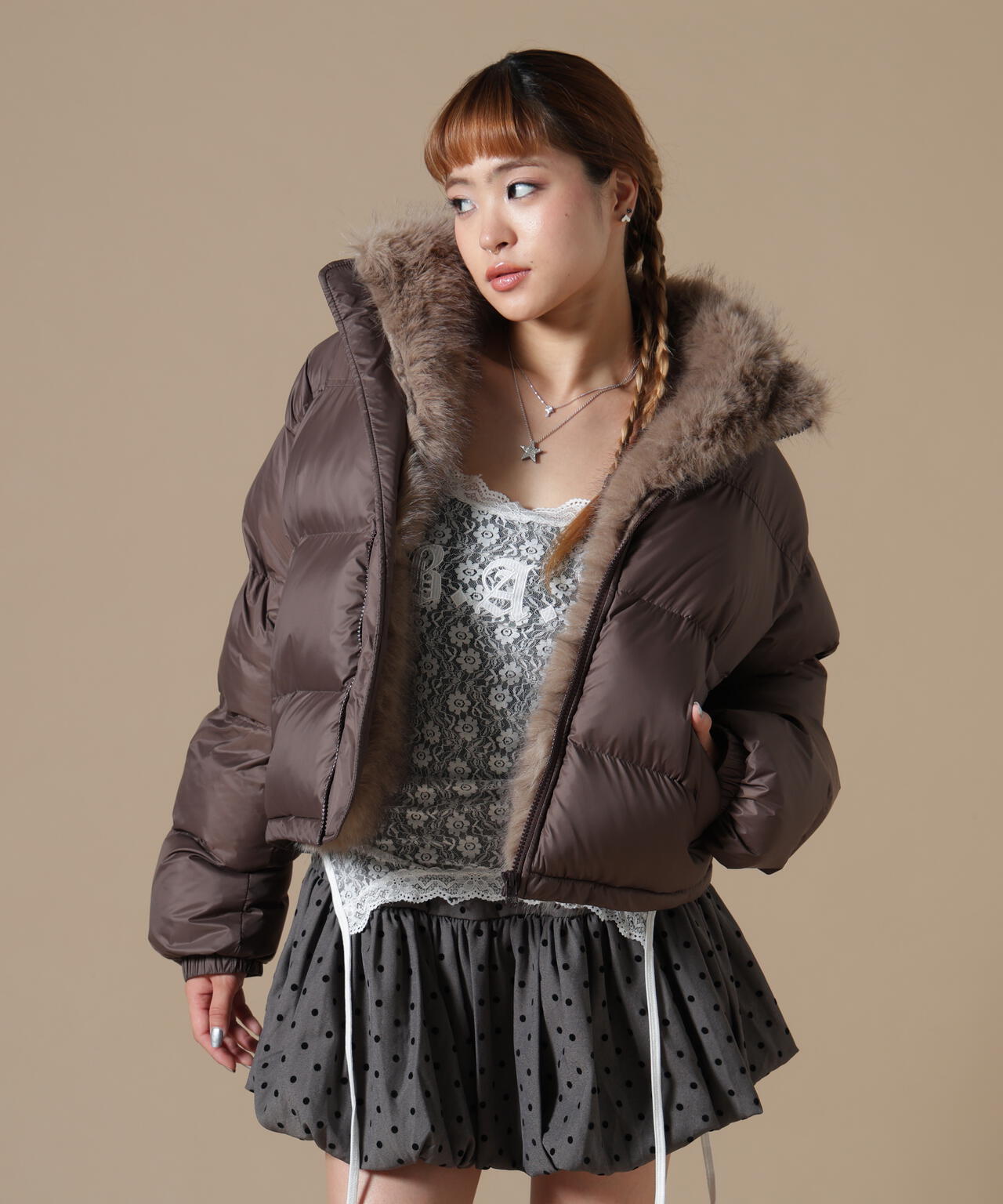 DankeSchon/ダンケシェーン/WOMEN NYLON FUR STAND BLOUSON