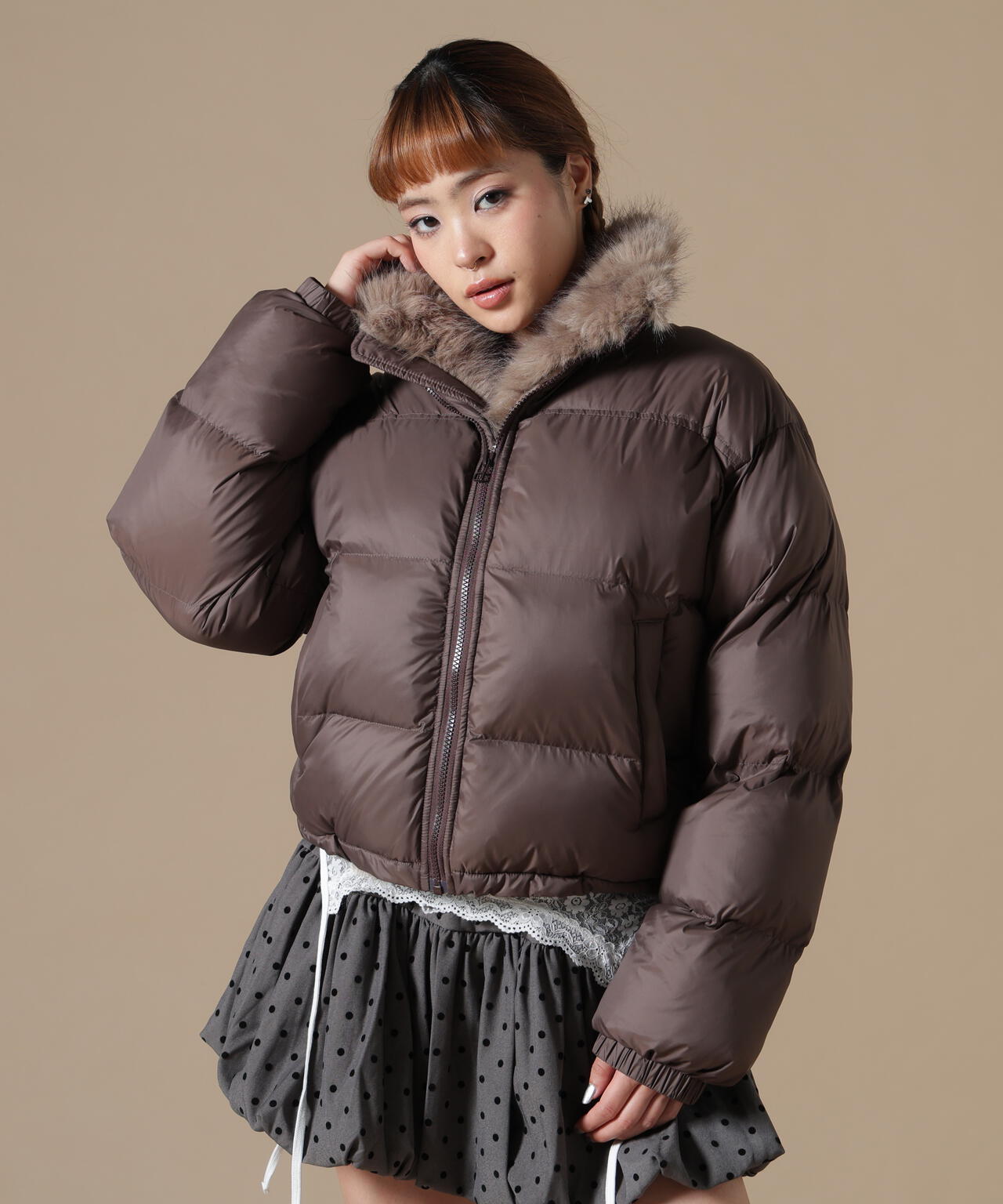 DankeSchon/ダンケシェーン/WOMEN NYLON FUR STAND BLOUSON