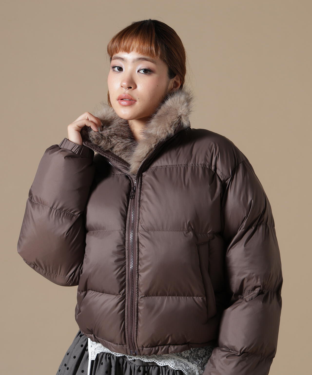 DankeSchon/ダンケシェーン/WOMEN NYLON FUR STAND BLOUSON