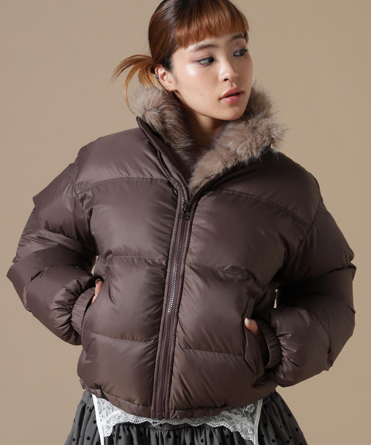 DankeSchon/ダンケシェーン/WOMEN NYLON FUR STAND BLOUSON