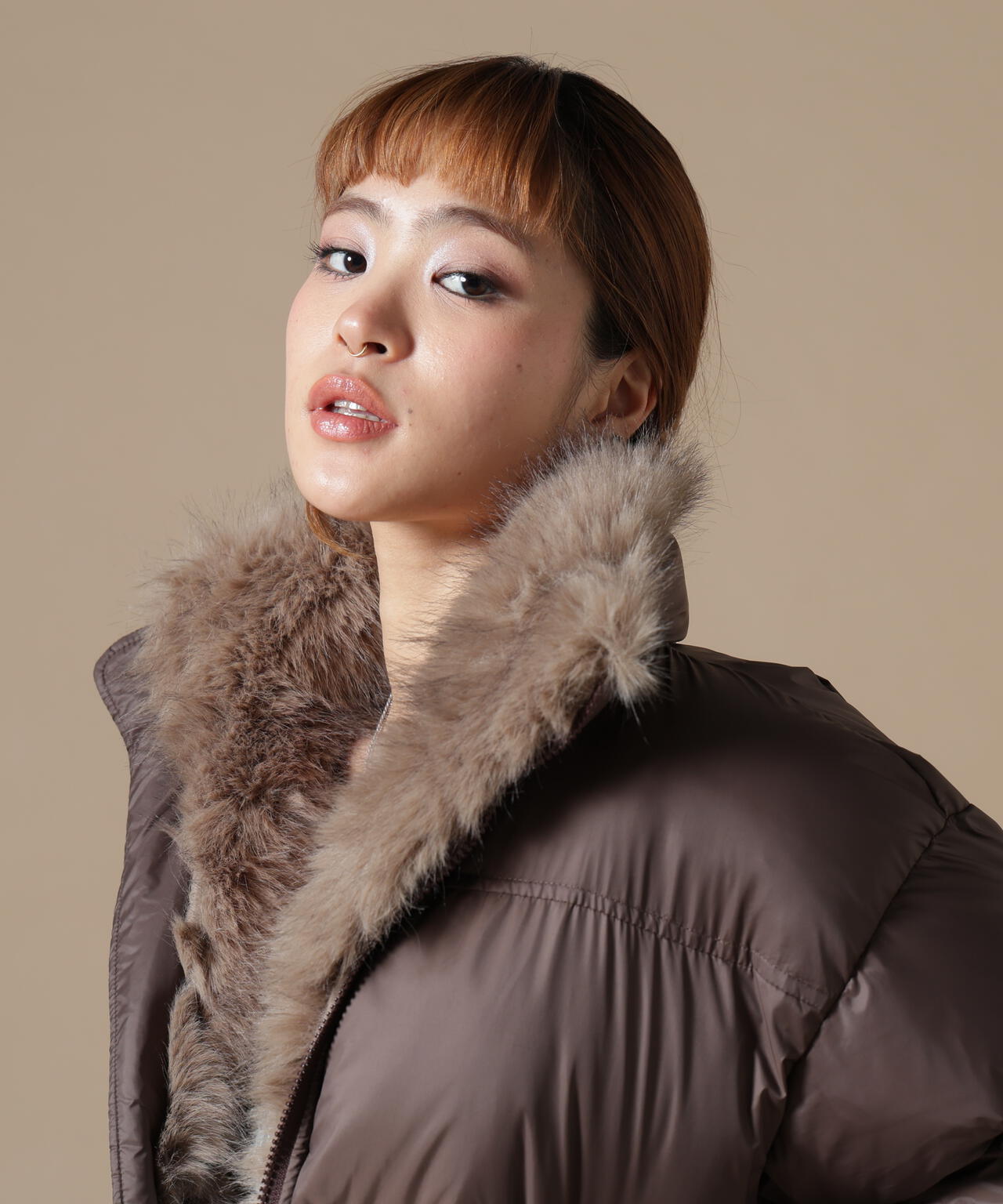 DankeSchon/ダンケシェーン/WOMEN NYLON FUR STAND BLOUSON