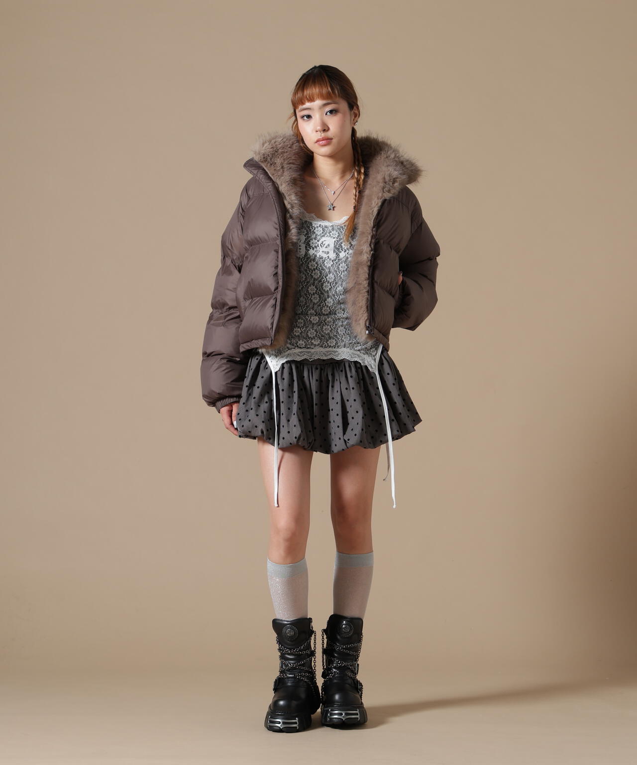 DankeSchon/ダンケシェーン/WOMEN NYLON FUR STAND BLOUSON