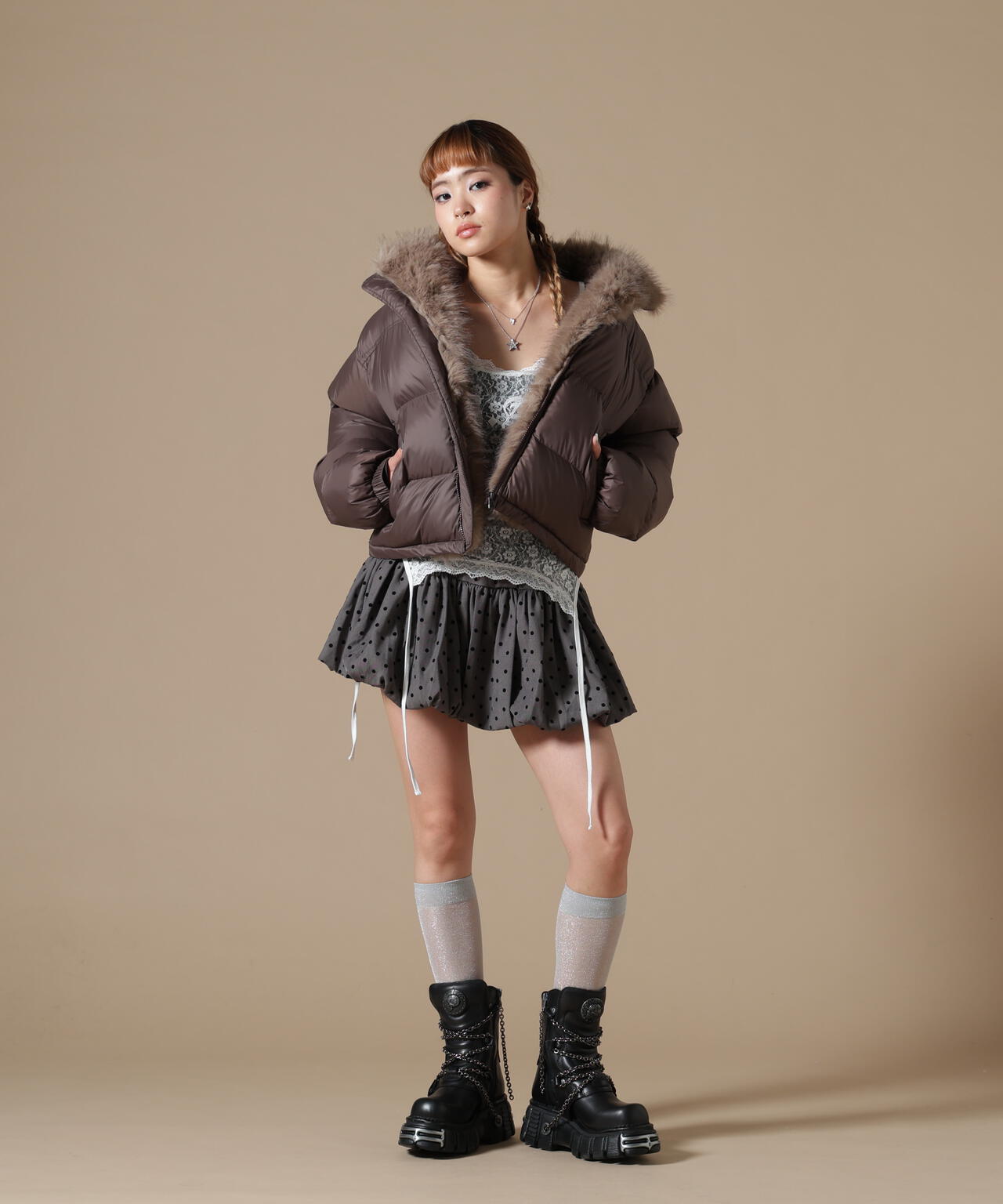 DankeSchon/ダンケシェーン/WOMEN NYLON FUR STAND BLOUSON