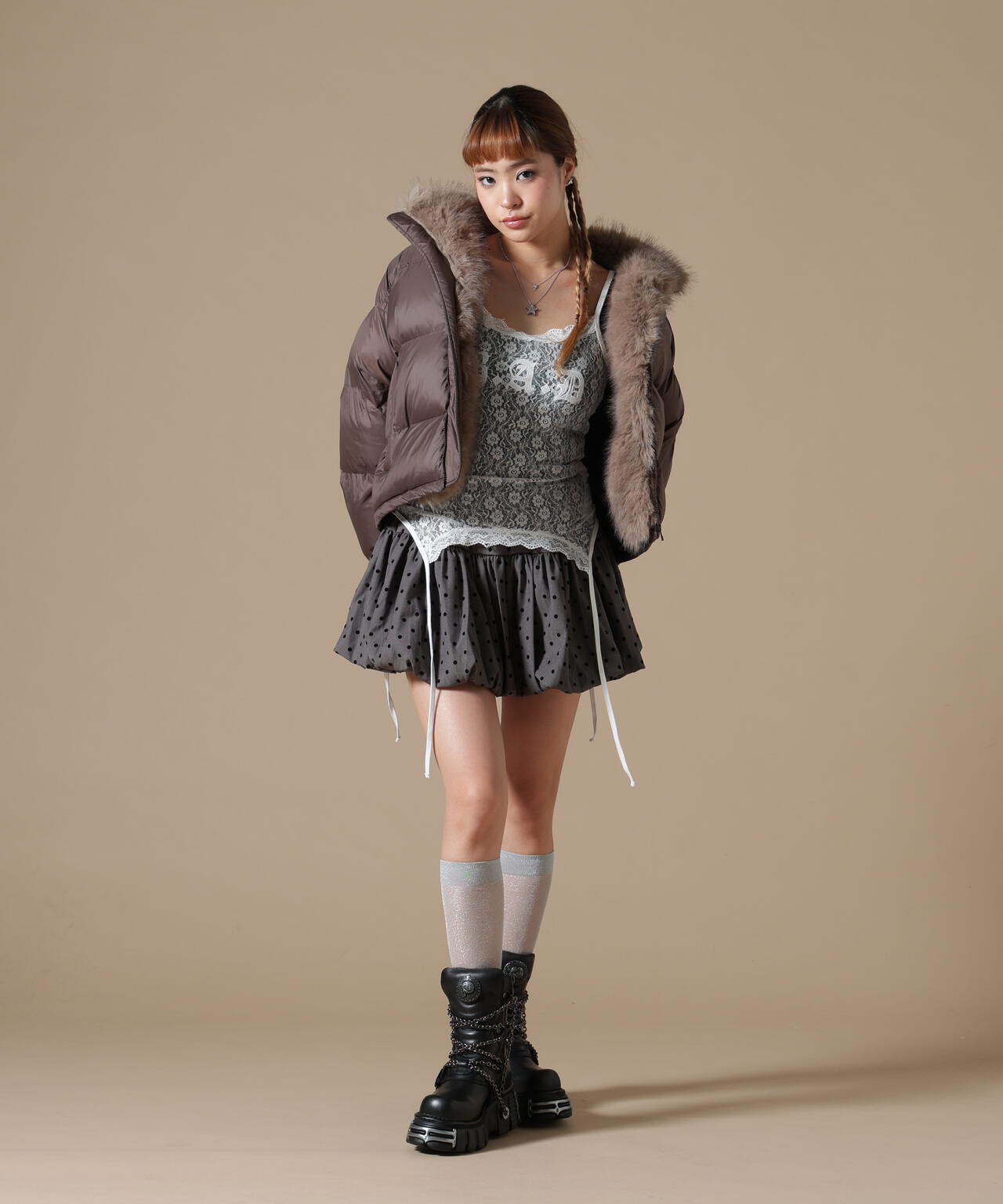 DankeSchon/ダンケシェーン/WOMEN NYLON FUR STAND BLOUSON
