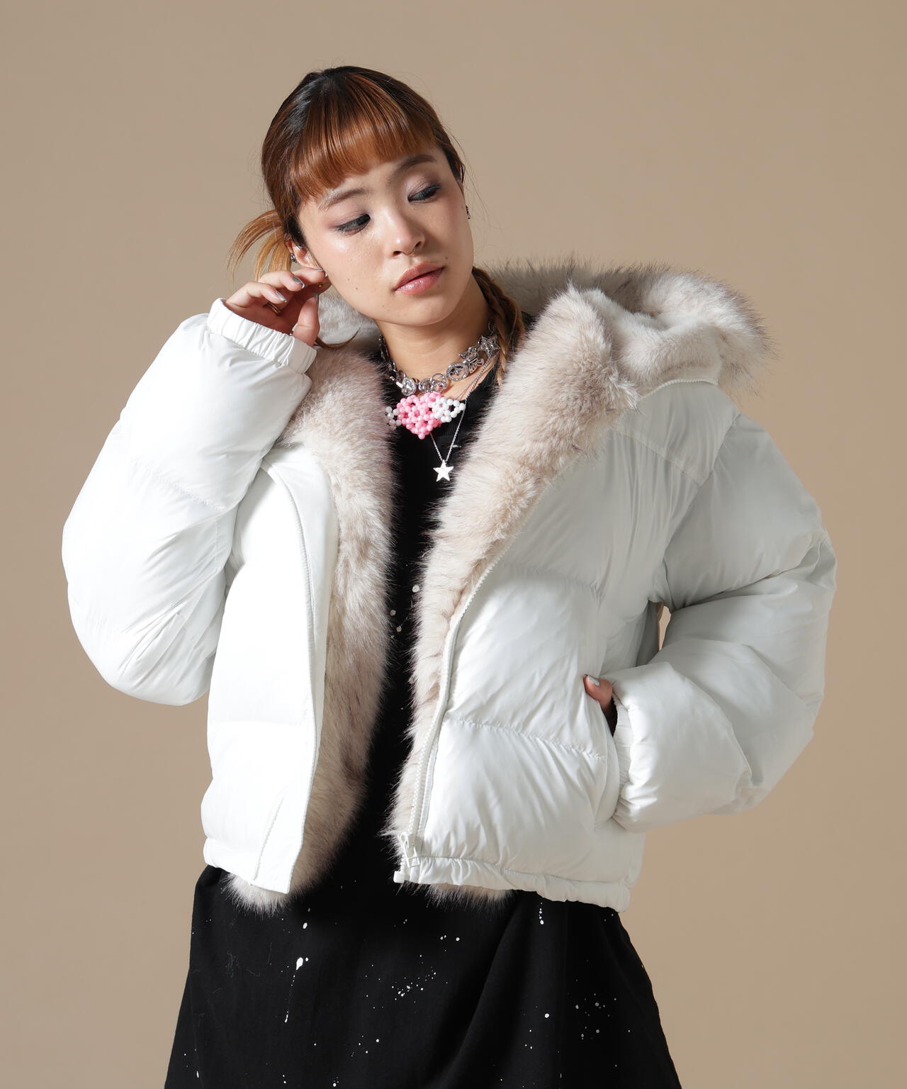 DankeSchon/ダンケシェーン/WOMEN NYLON FUR HOOD BLOUSON