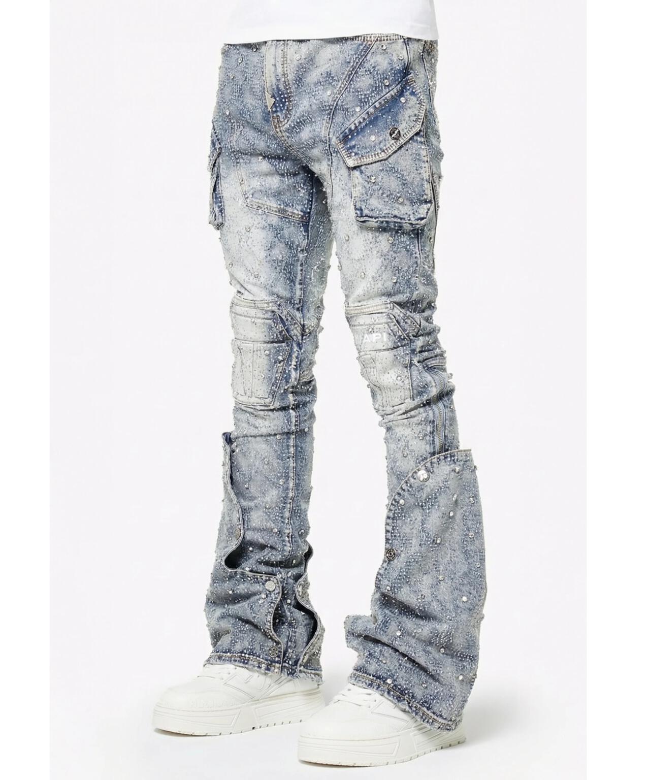 GUAPI/グアピ/Aqua Blue Coffin Arc Embellished Denim