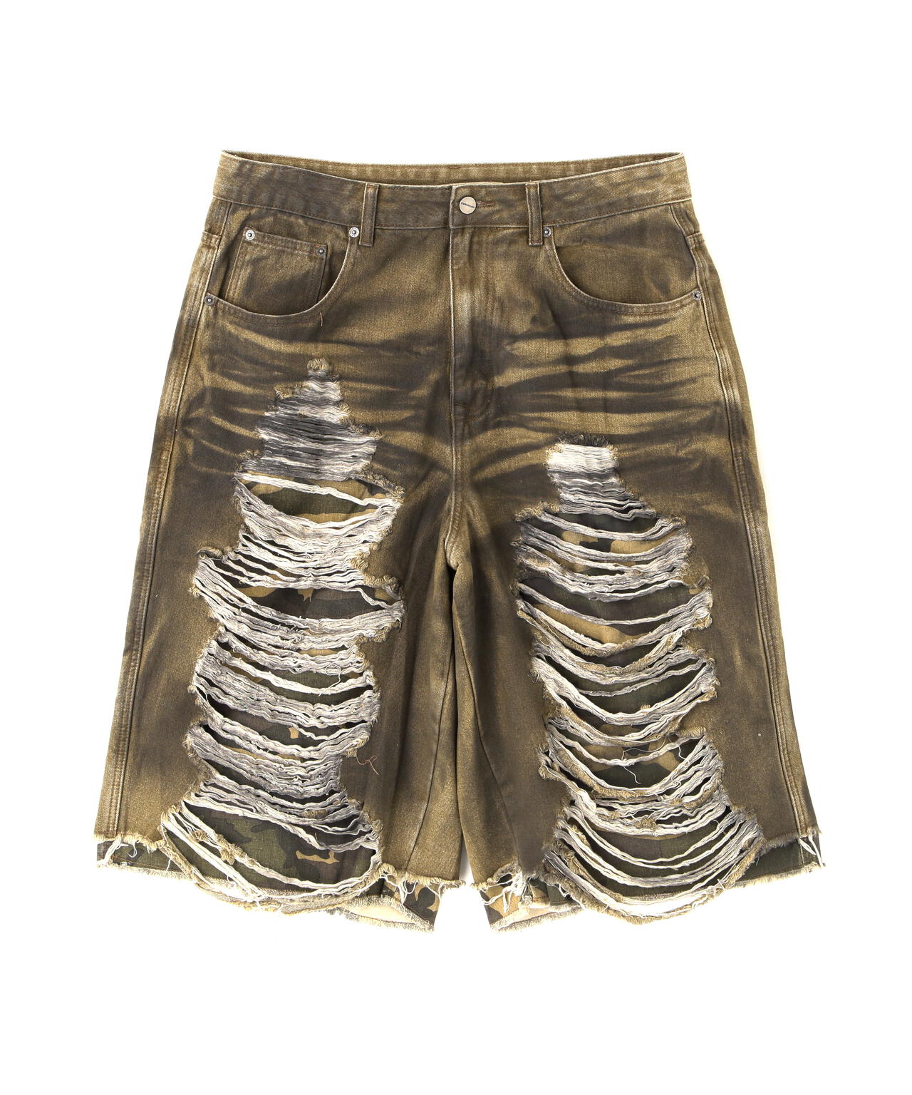 NOT4NERD/ノットフォーナード/Camo Layered Distressed Bermuda Denim Pants