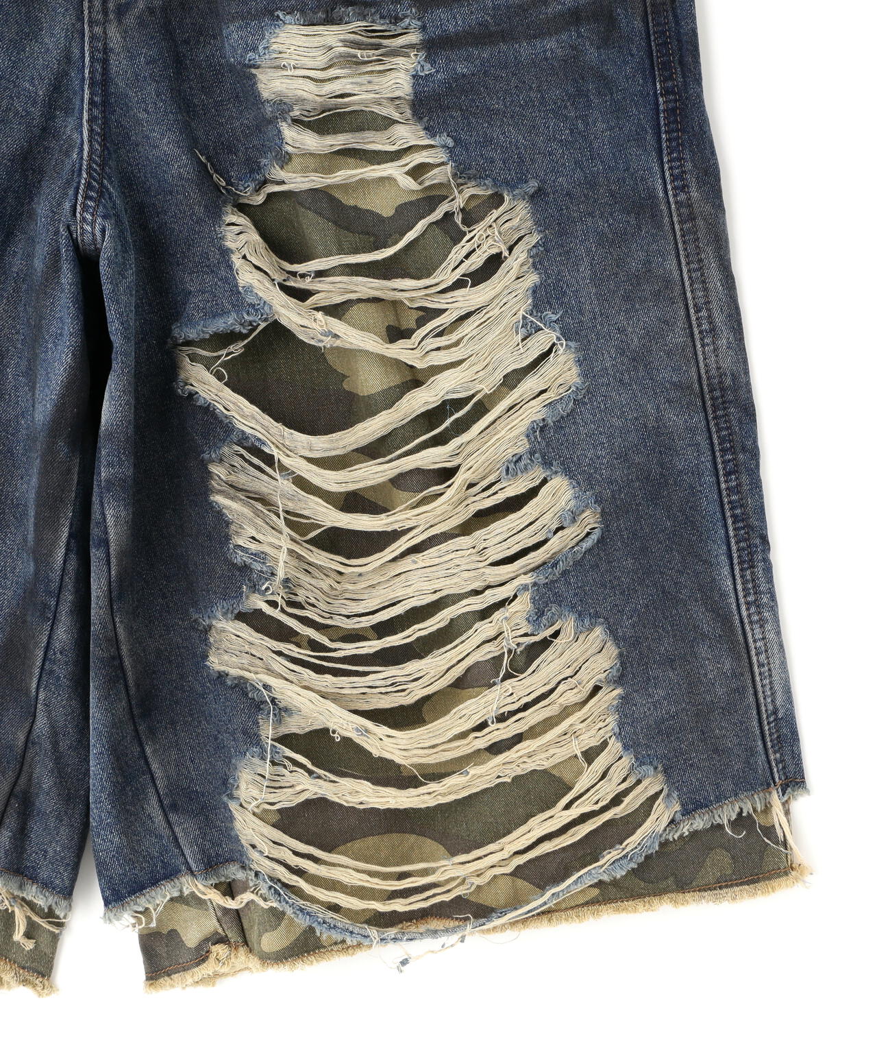 NOT4NERD/ノットフォーナード/Camo Layered Distressed Bermuda Denim Pants