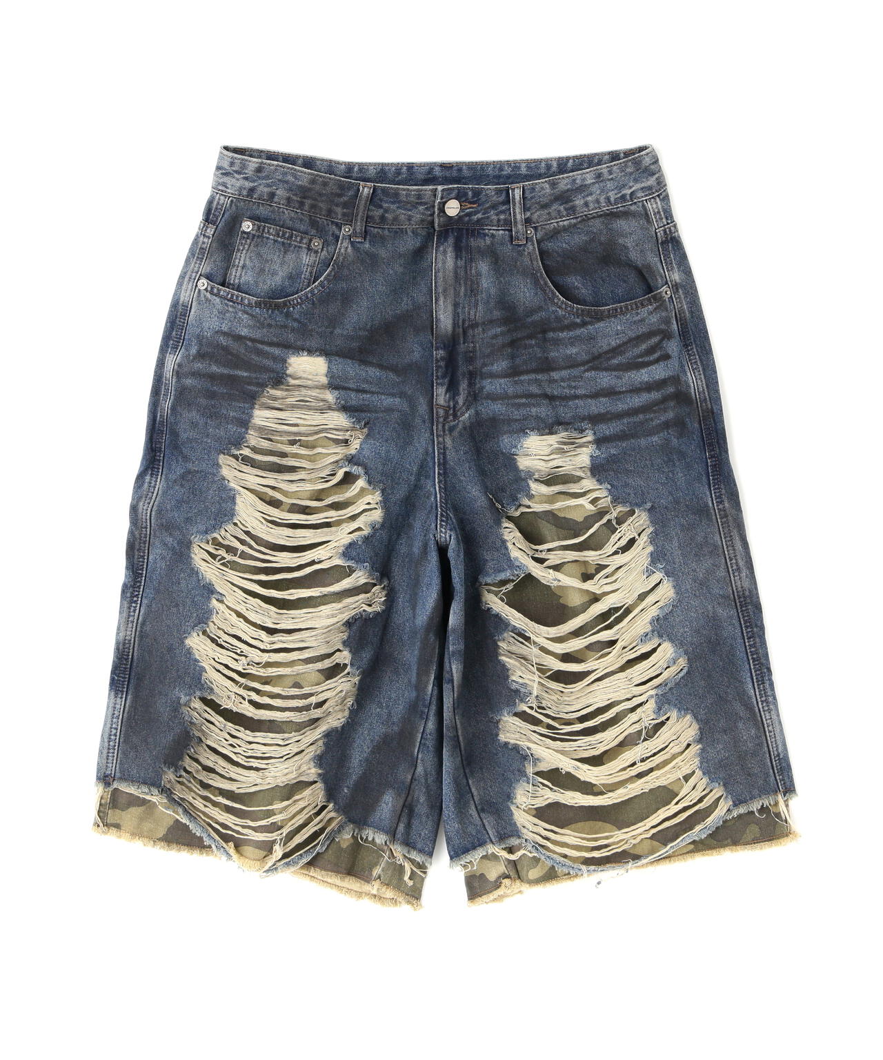 NOT4NERD/ノットフォーナード/Camo Layered Distressed Bermuda Denim Pants