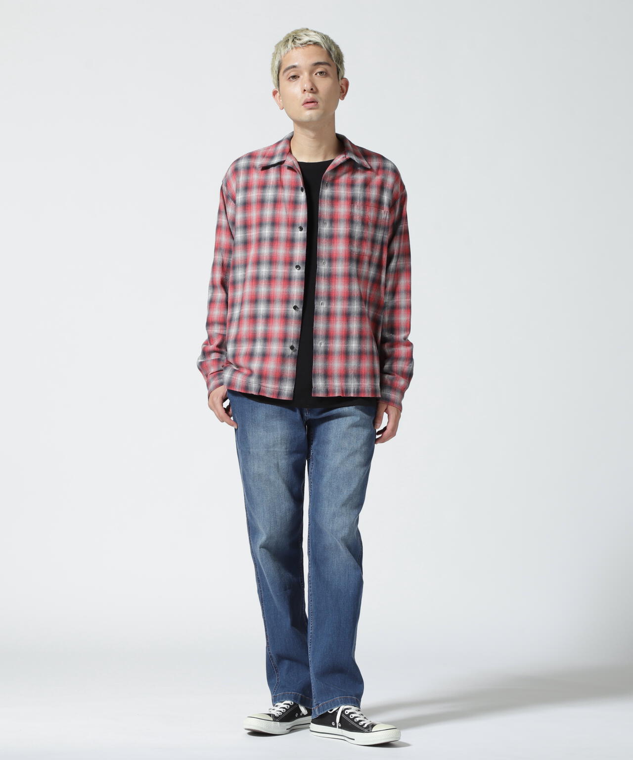 MINEDENIM(マインデニム)V.Nep Check Flannel Open Collar SH
