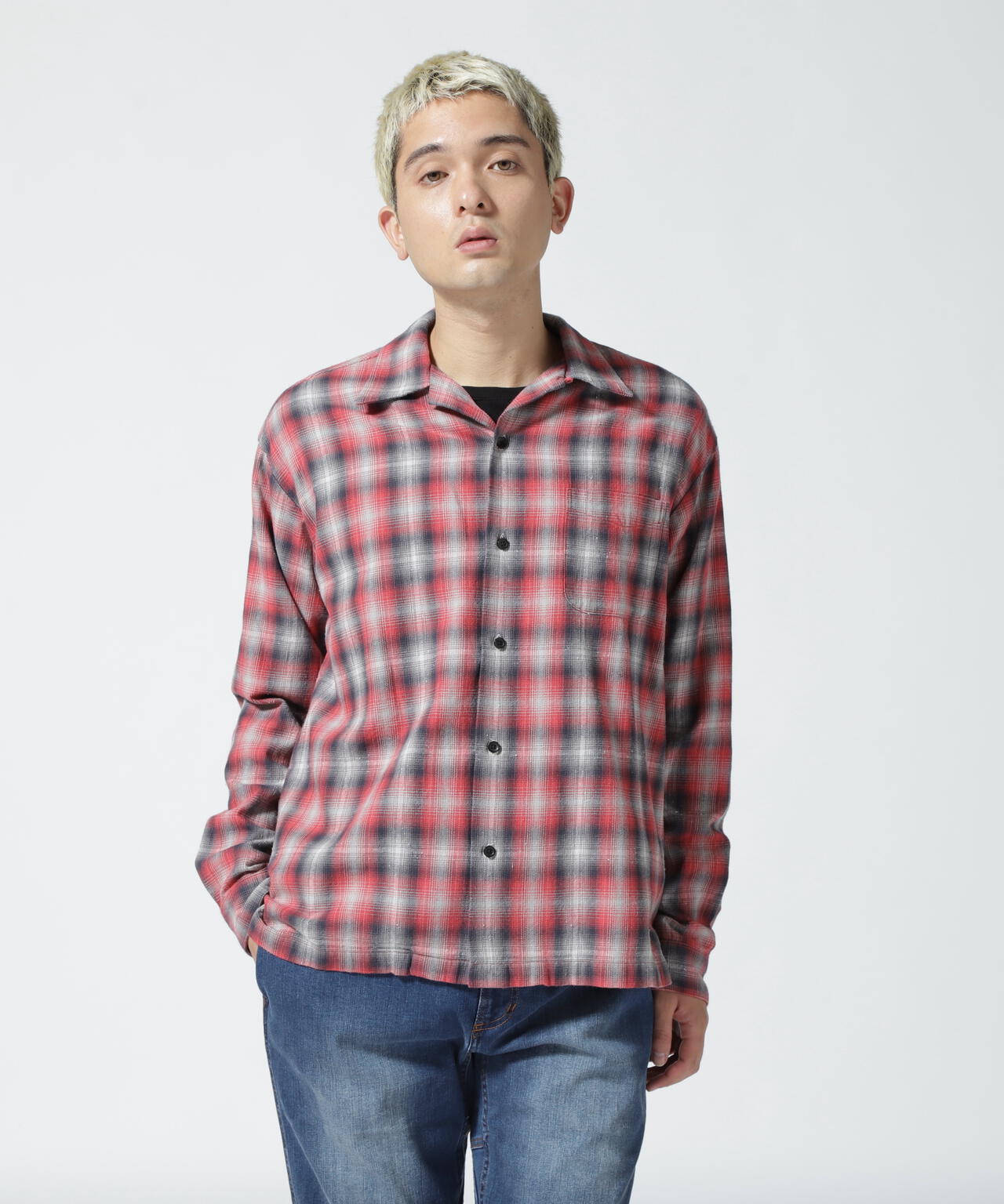 MINEDENIM(マインデニム)V.Nep Check Flannel Open Collar SH