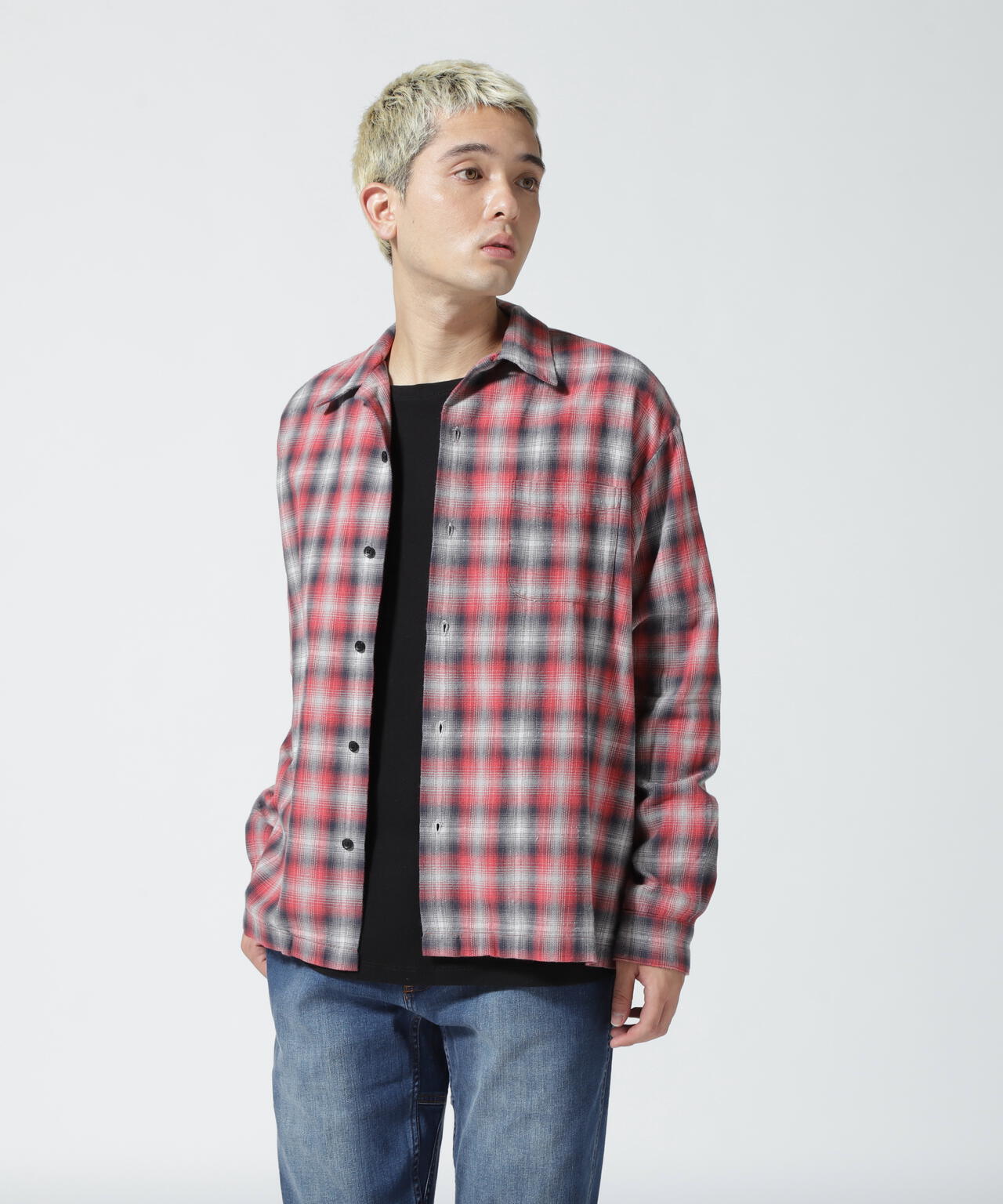 MINEDENIM(マインデニム)V.Nep Check Flannel Open Collar SH