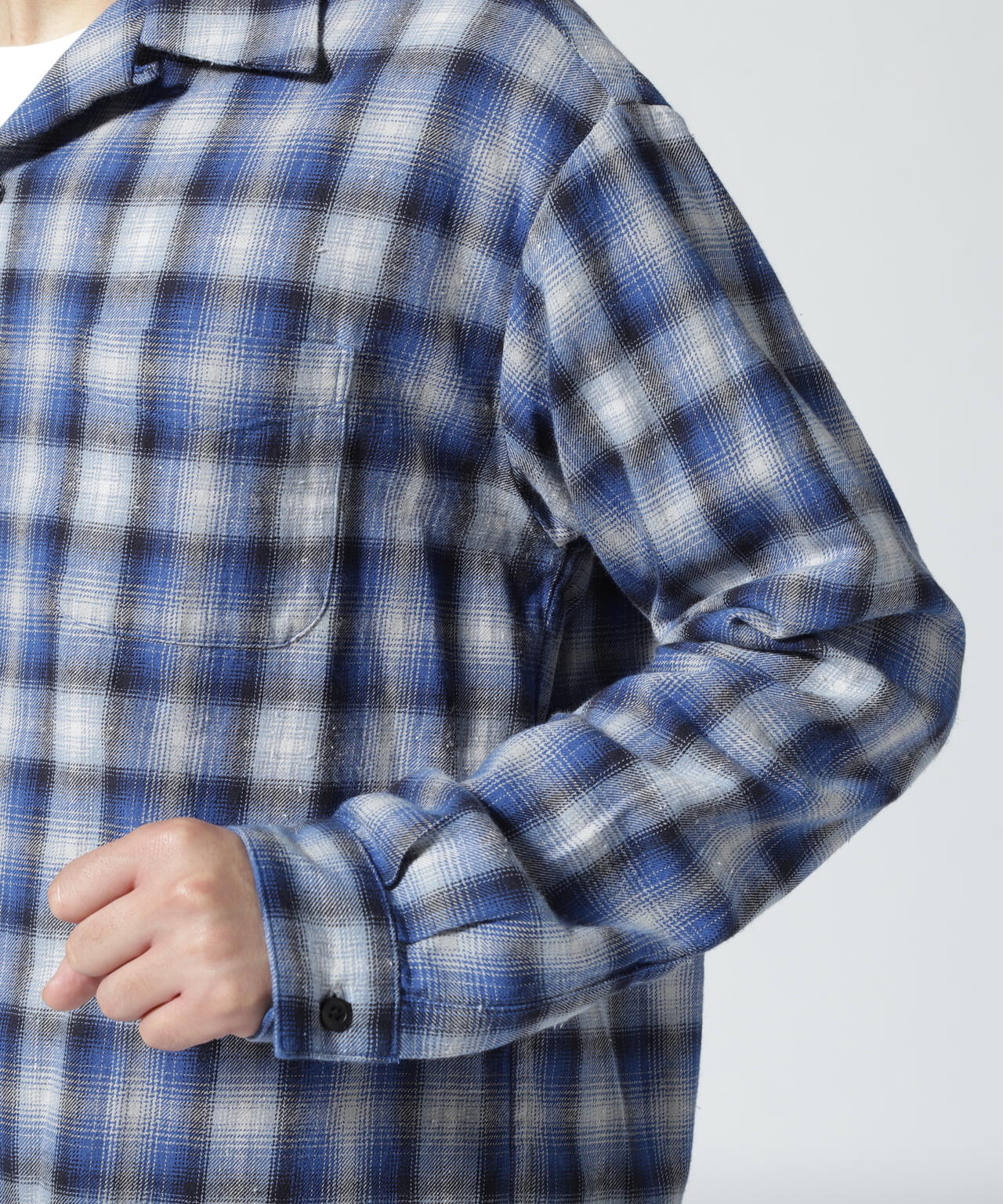 MINEDENIM(マインデニム)V.Nep Check Flannel Open Collar SH