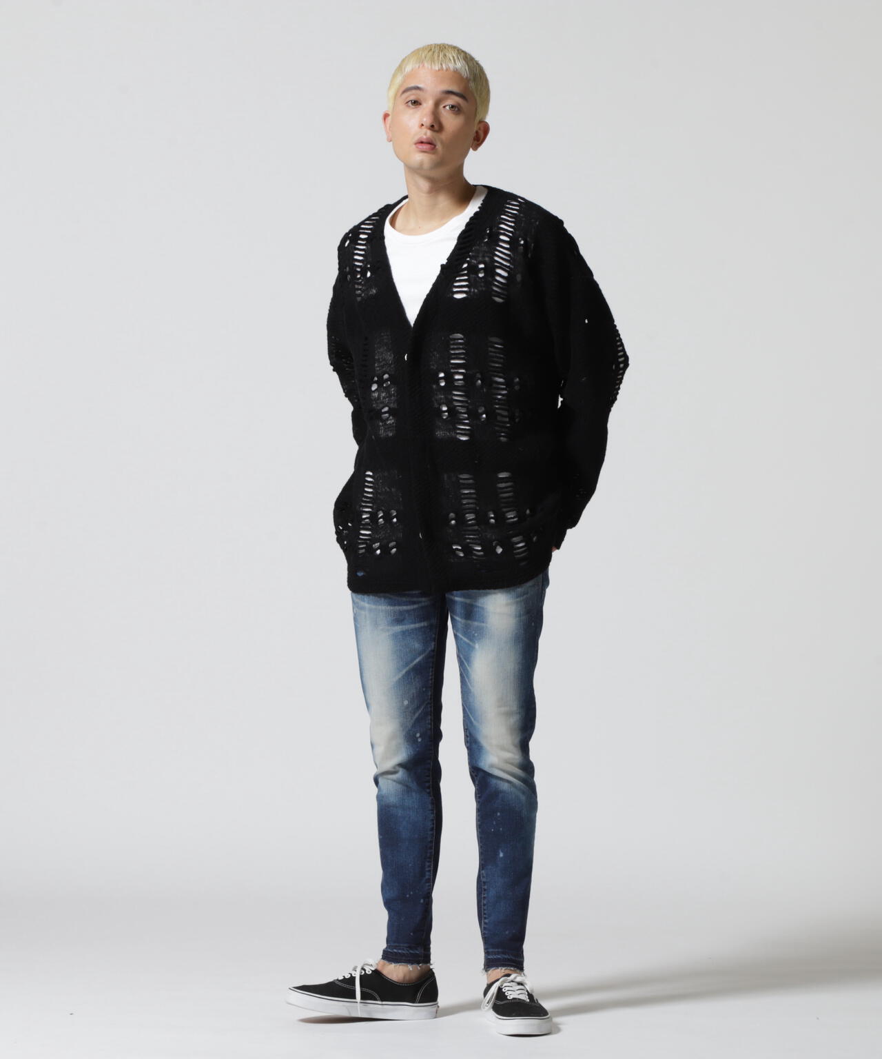 LUSOR(ルーソル)WOOL NYLON DAMEGE CD ダメージ風カーディガン