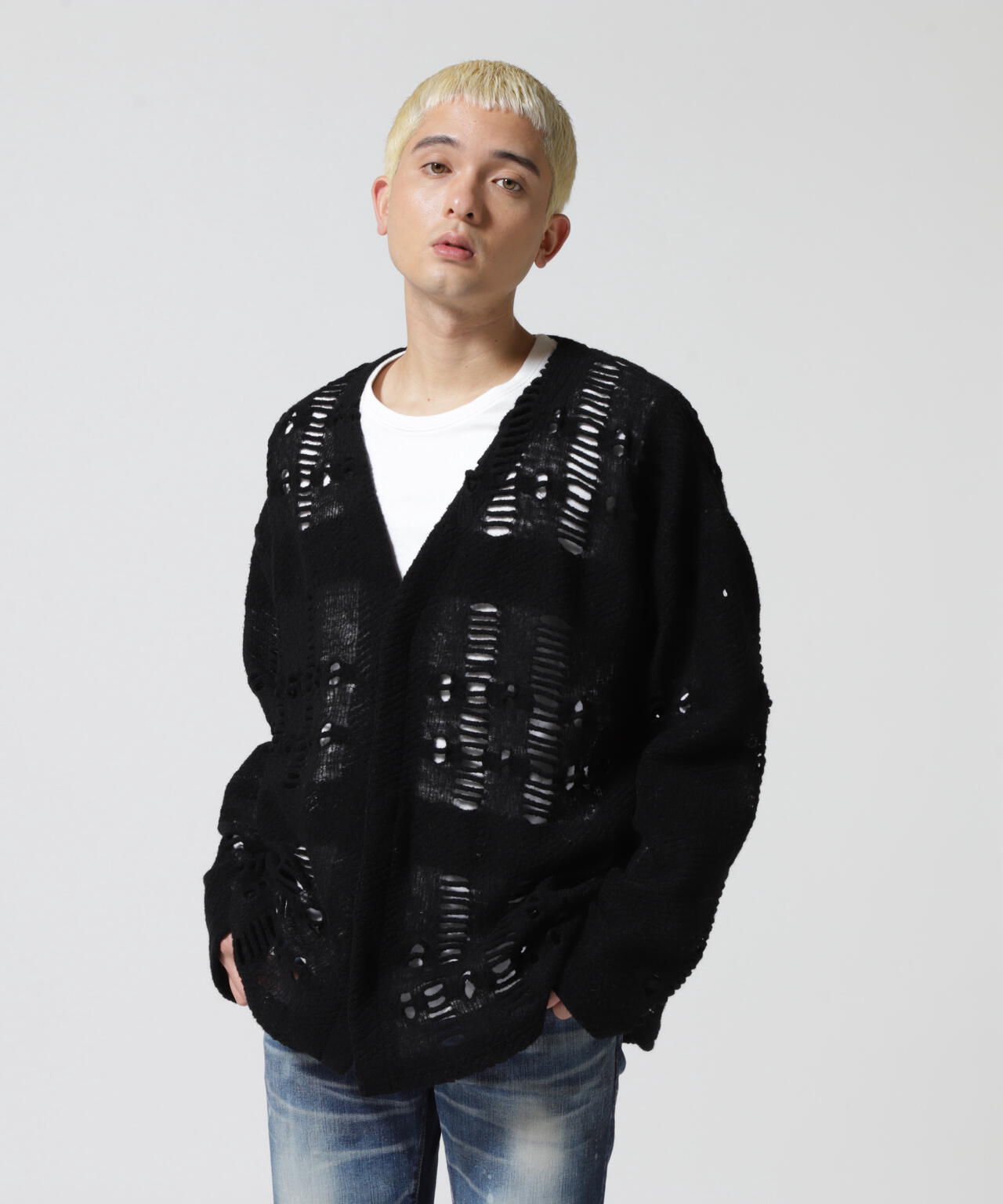 LUSOR(ルーソル)WOOL NYLON DAMEGE CD ダメージ風カーディガン