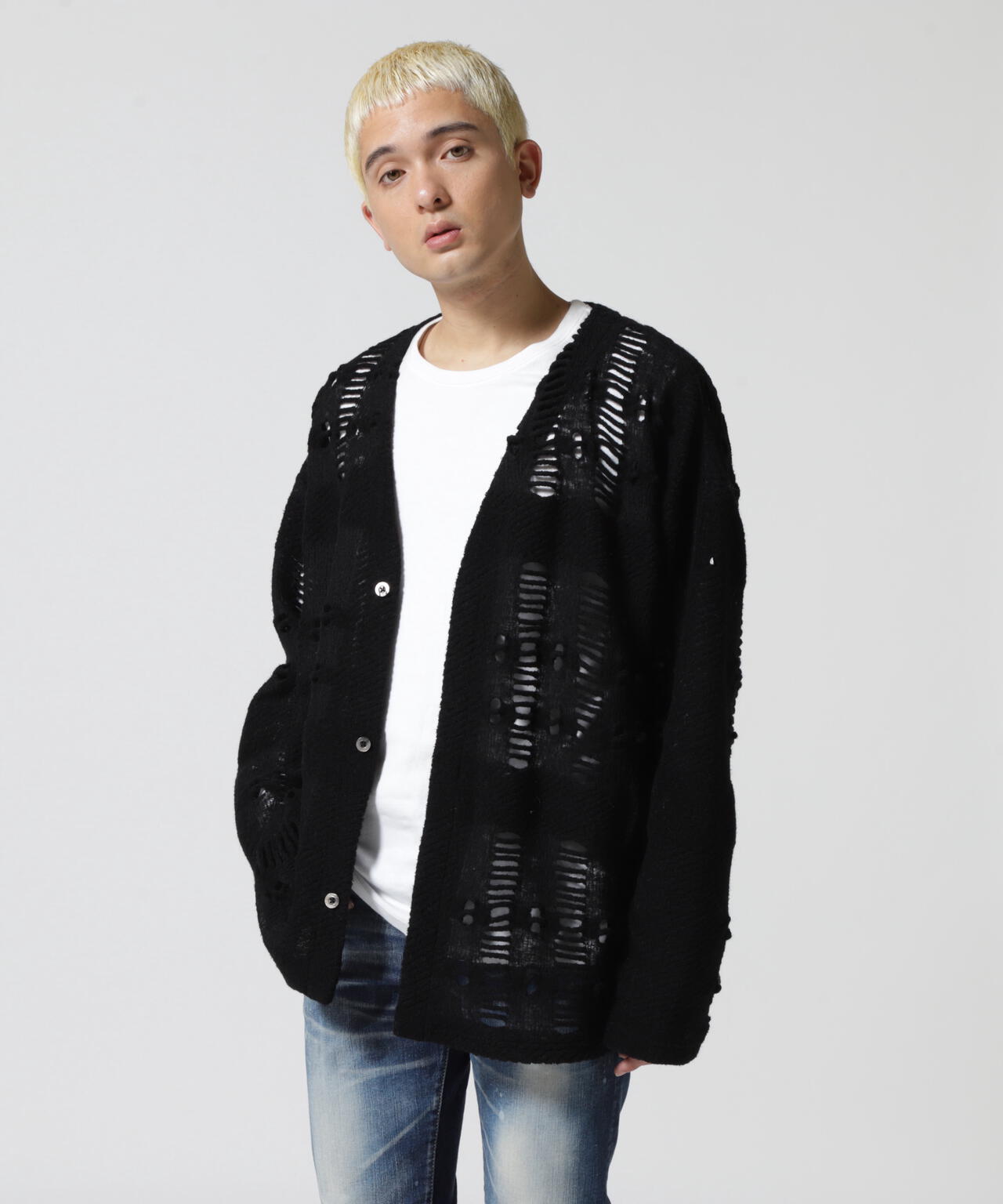 LUSOR(ルーソル)WOOL NYLON DAMEGE CD ダメージ風カーディガン