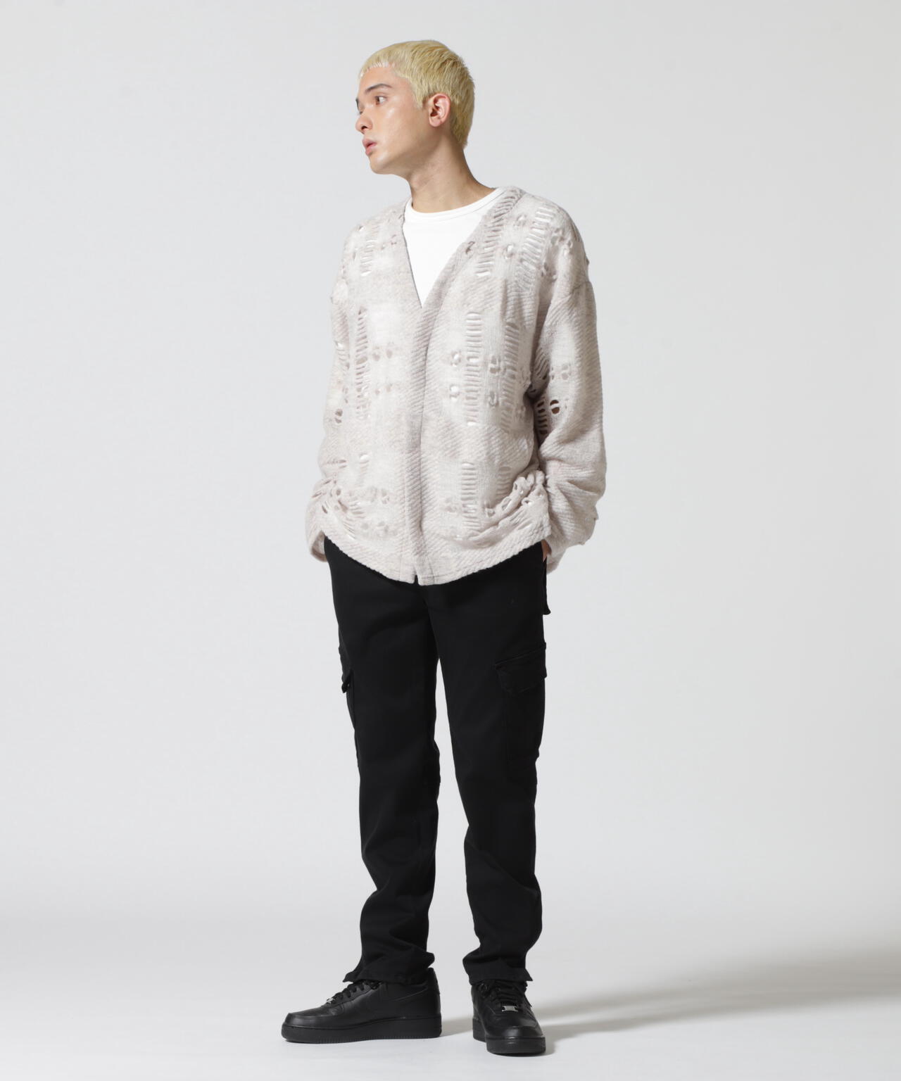 LUSOR(ルーソル)WOOL NYLON DAMEGE CD ダメージ風カーディガン