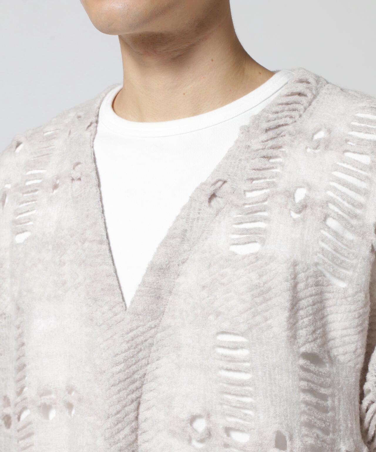 LUSOR(ルーソル)WOOL NYLON DAMEGE CD ダメージ風カーディガン