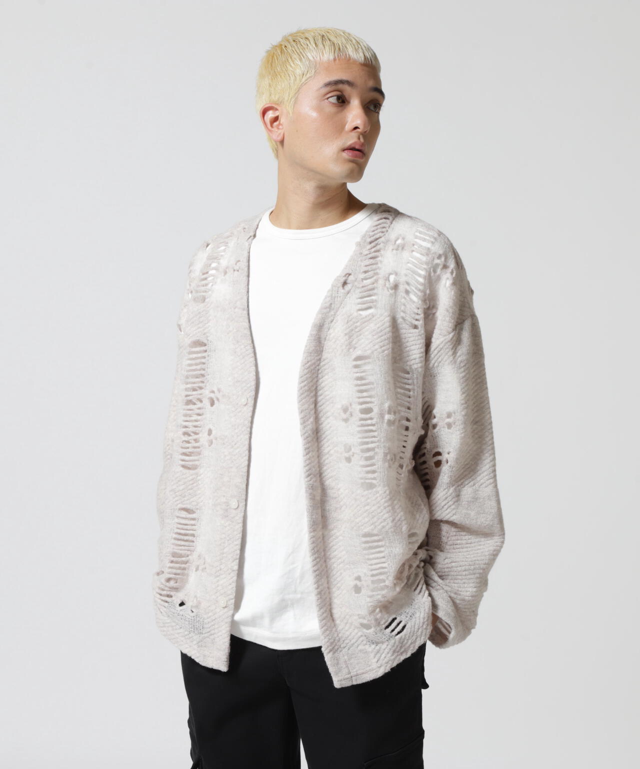 LUSOR(ルーソル)WOOL NYLON DAMEGE CD ダメージ風カーディガン
