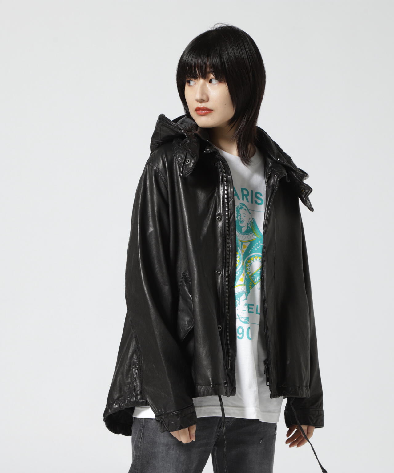 NCB neat caprice brand(エヌシービーニートカプリスブランド) レザーフードジャケット WOMEN'S