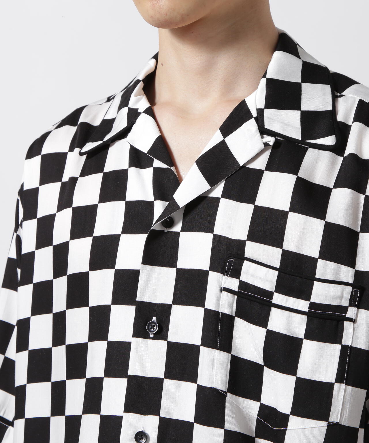 MINEDENIM(マインデニム)CU.Denim Checker flag S/S Open Collar SH