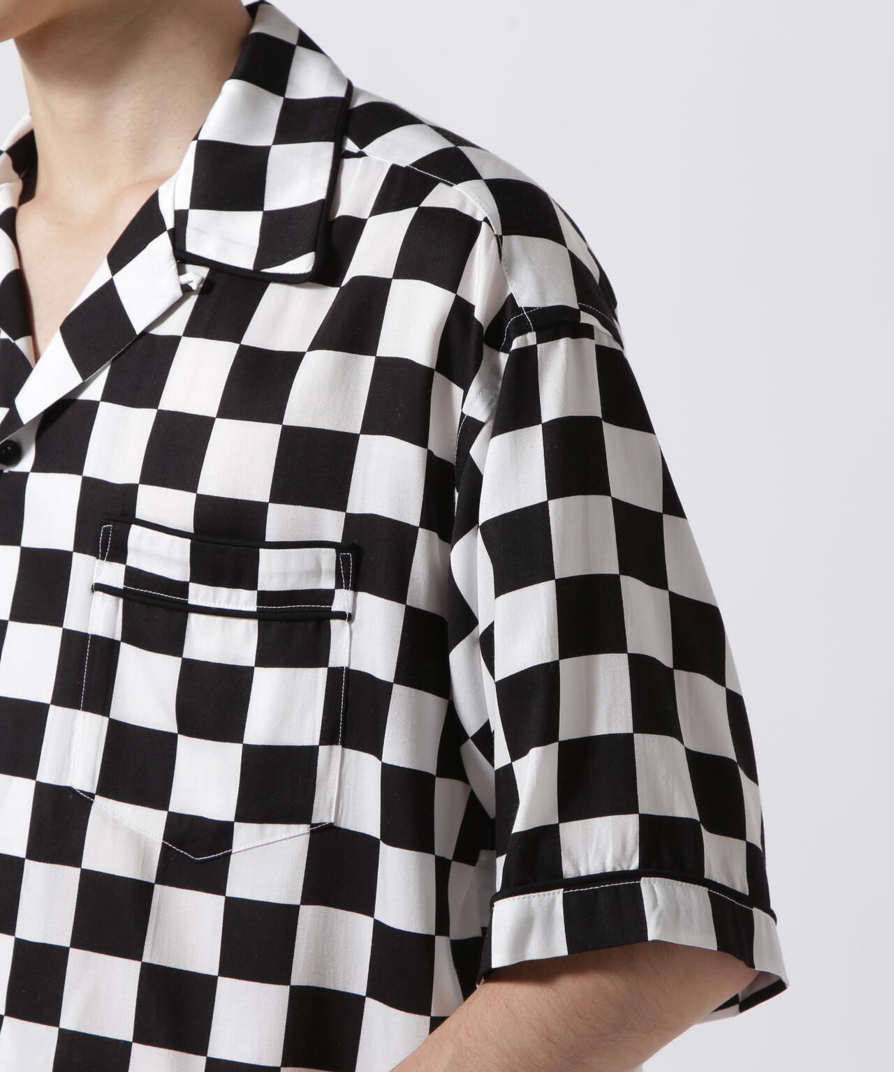 MINEDENIM(マインデニム)CU.Denim Checker flag S/S Open Collar SH
