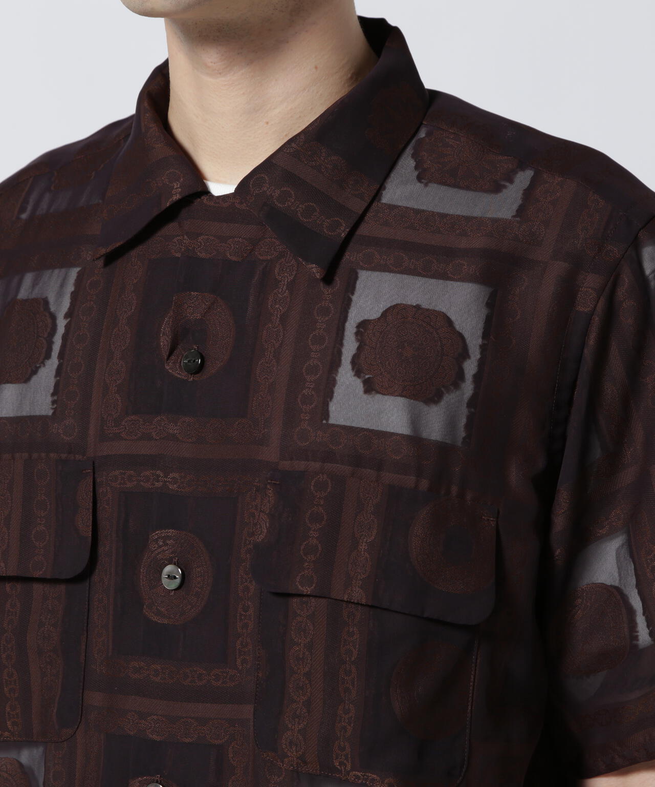 NEEDLES /S/S CLASSIC SHIRT - PE/R CHAIN BORDER JQ.