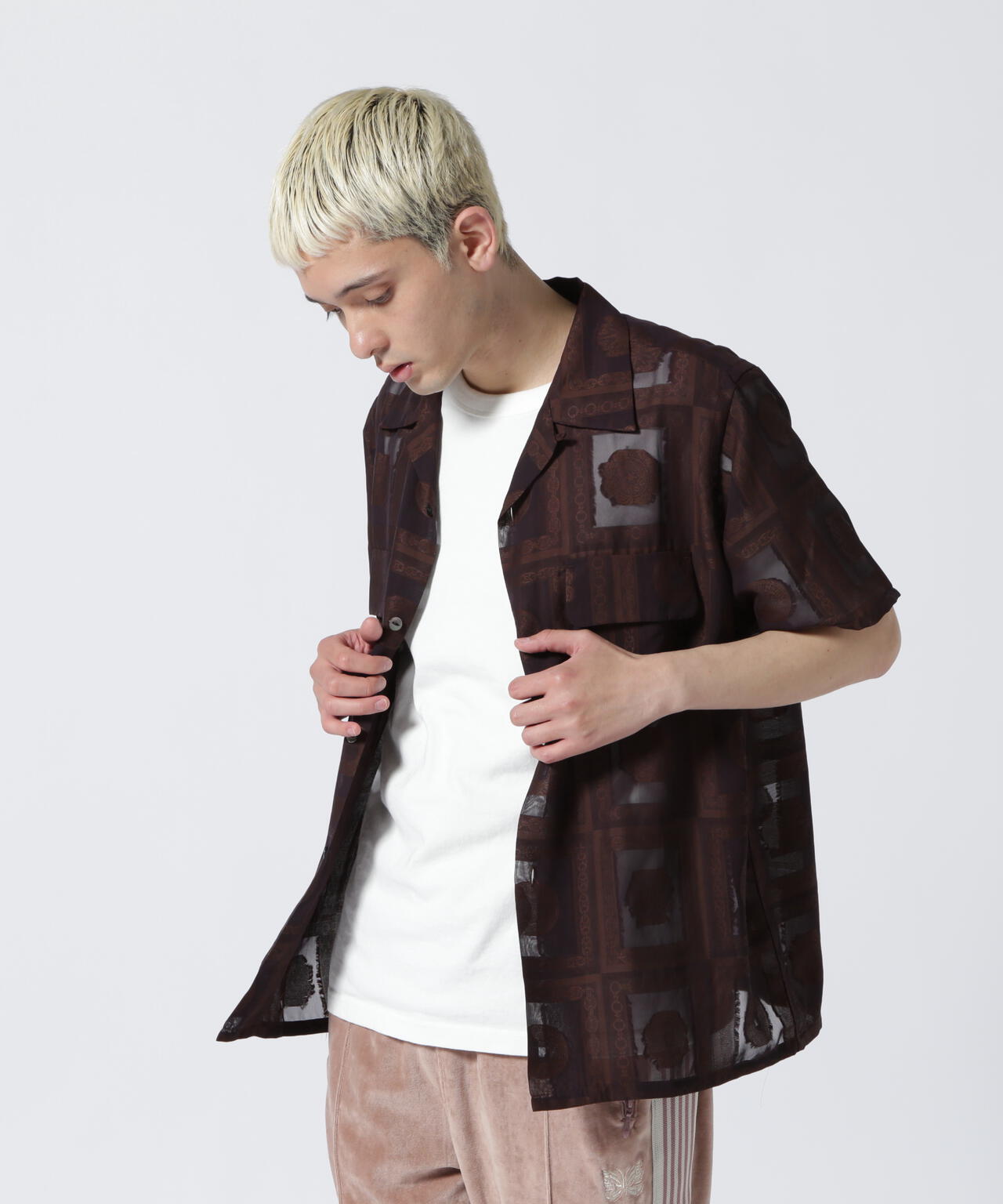 NEEDLES /S/S CLASSIC SHIRT - PE/R CHAIN BORDER JQ.