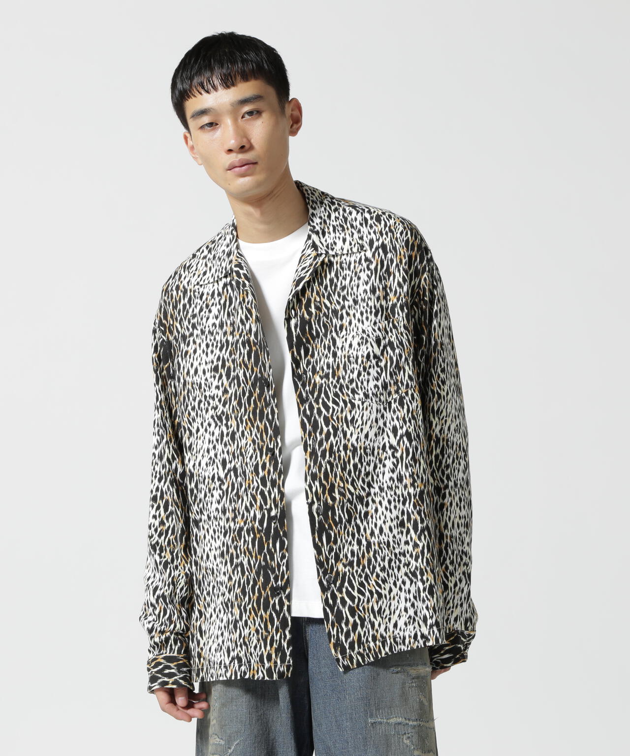 MINEDENIM(マインデニム)Leopard Open Collar SH