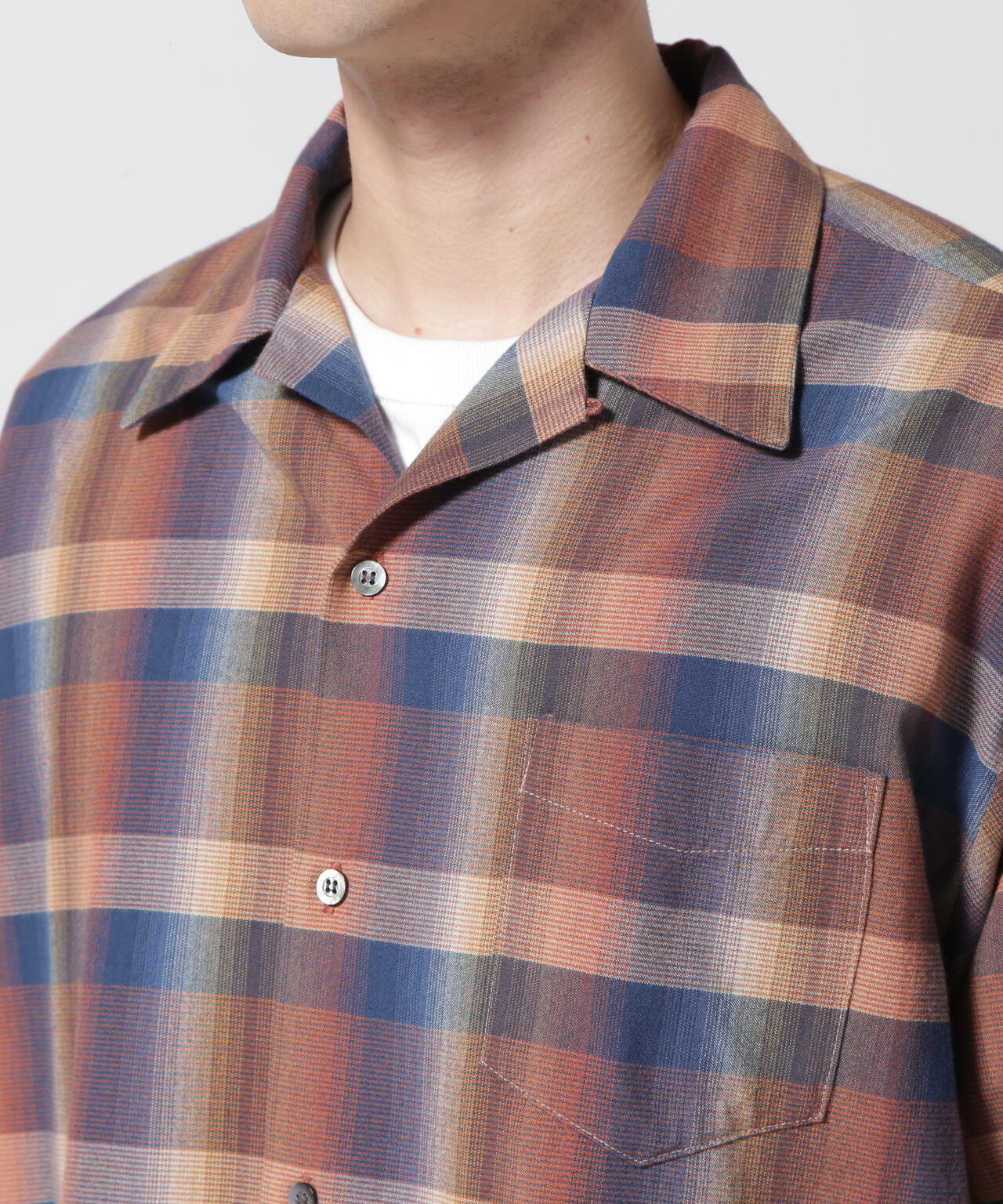 MINEDENIM(マインデニム)TWN Check Open Collar L/S SH