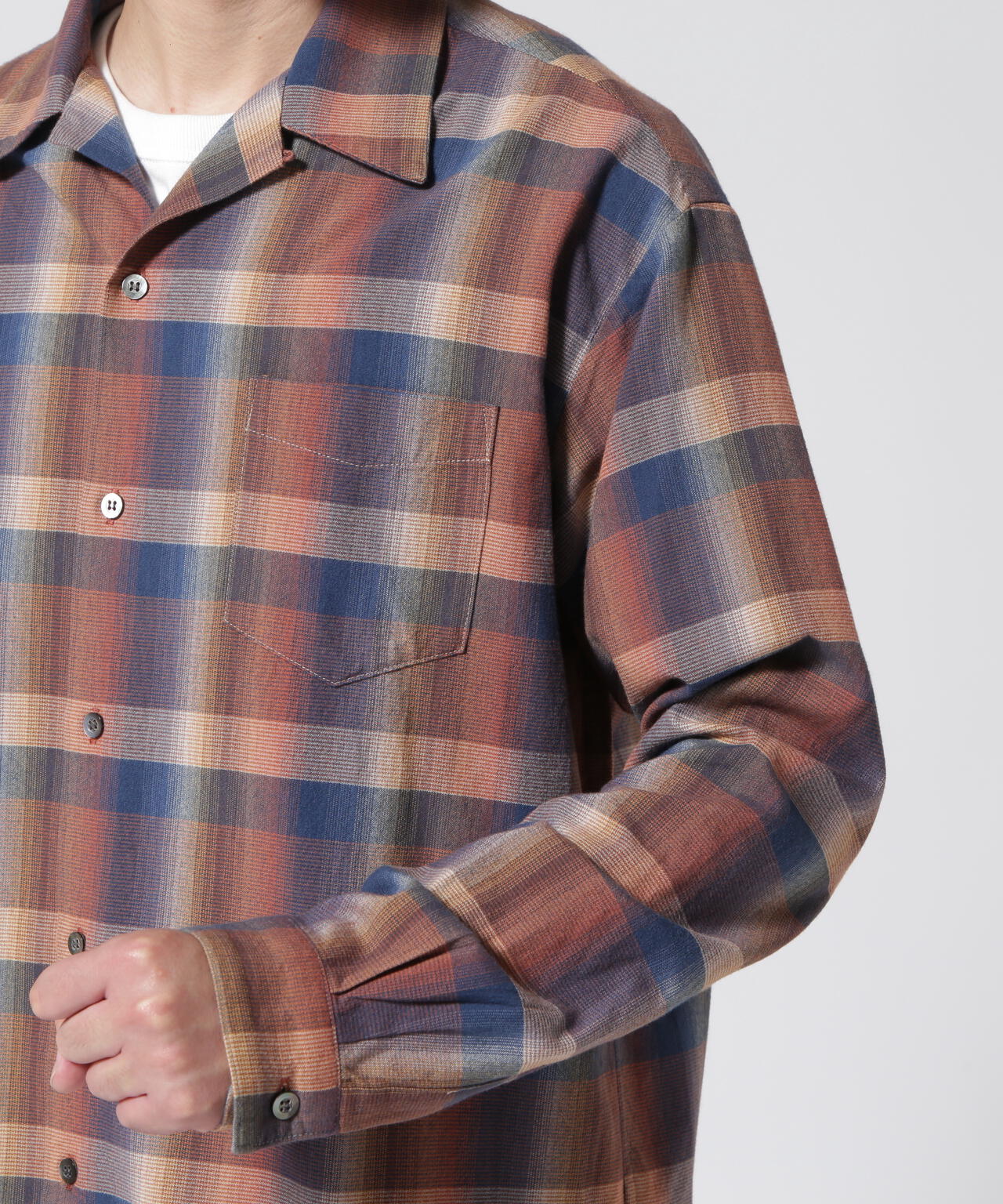 MINEDENIM(マインデニム)TWN Check Open Collar L/S SH