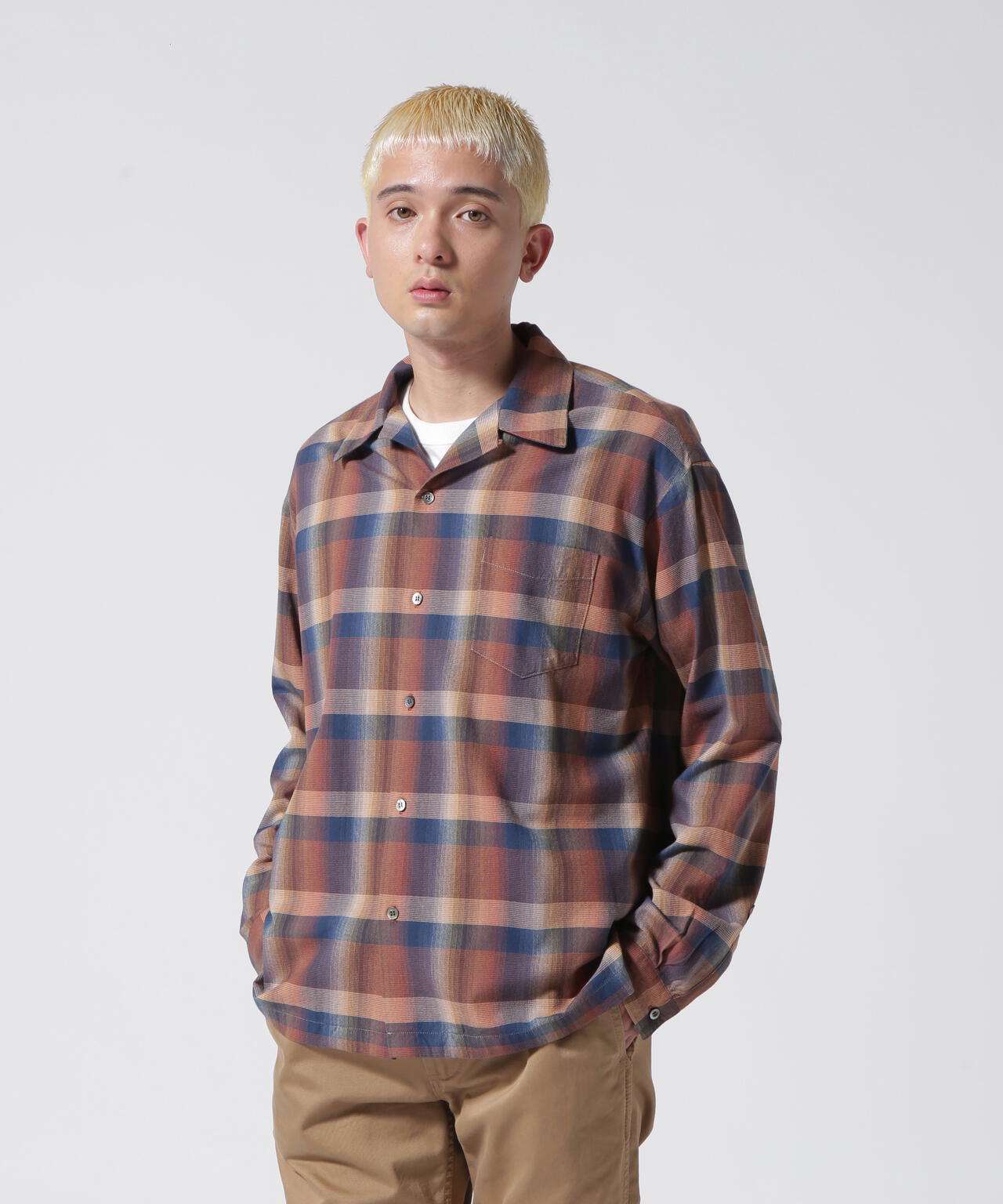 MINEDENIM(マインデニム)TWN Check Open Collar L/S SH