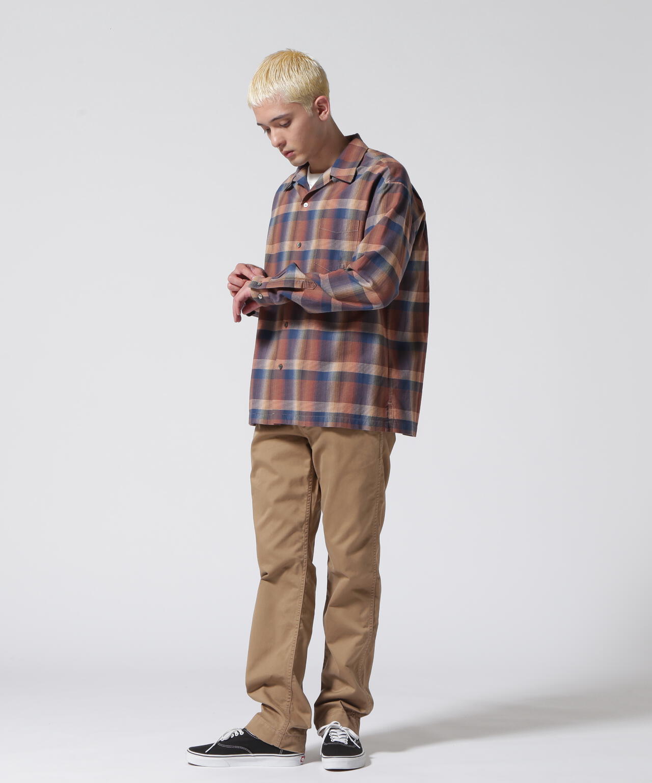 MINEDENIM(マインデニム)TWN Check Open Collar L/S SH